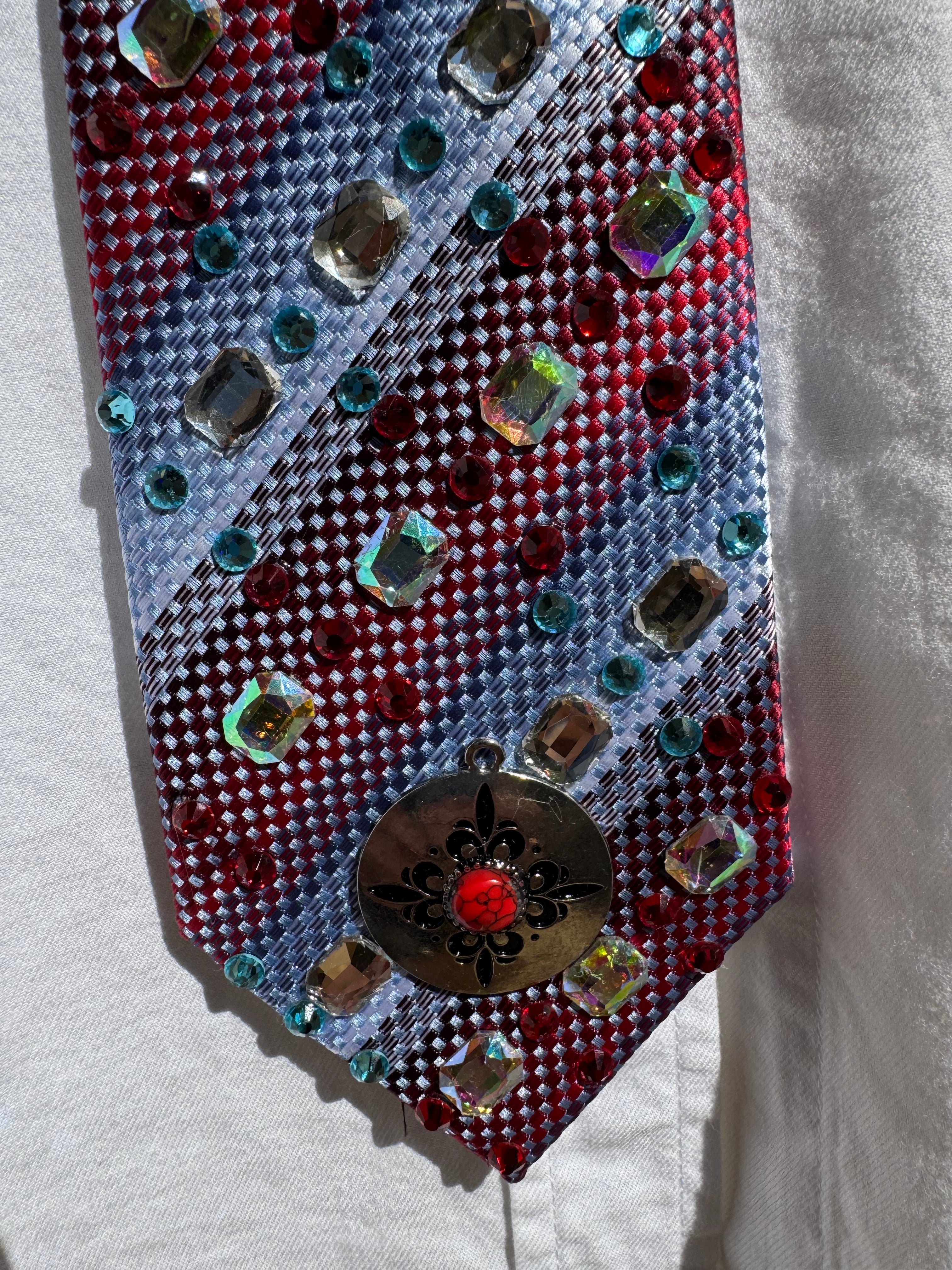 Red and Blue Striped Red Rudolph Nose Christmas Royalty Tie