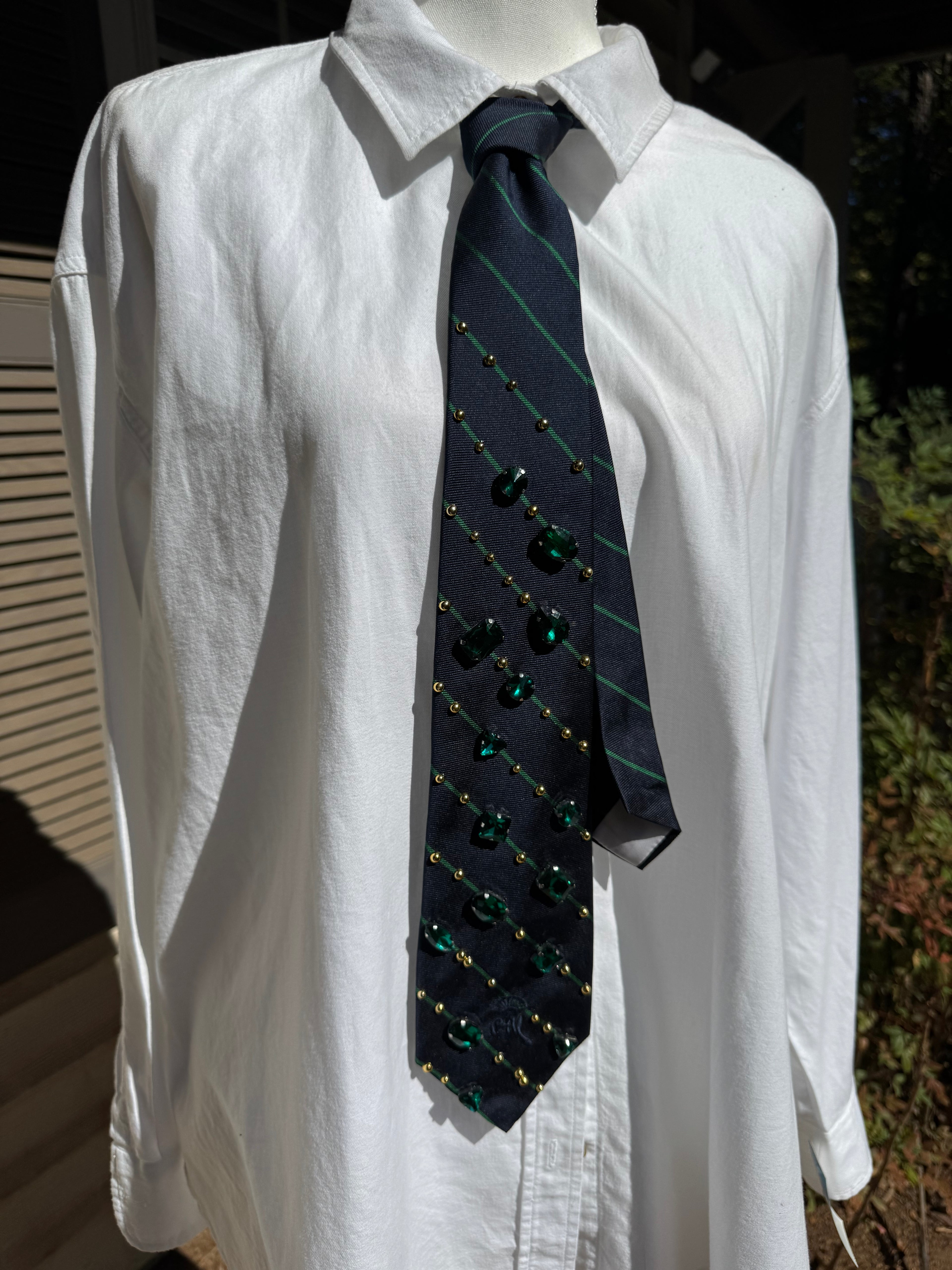 Navy Blue and Green Striped High Class Royalty Tie