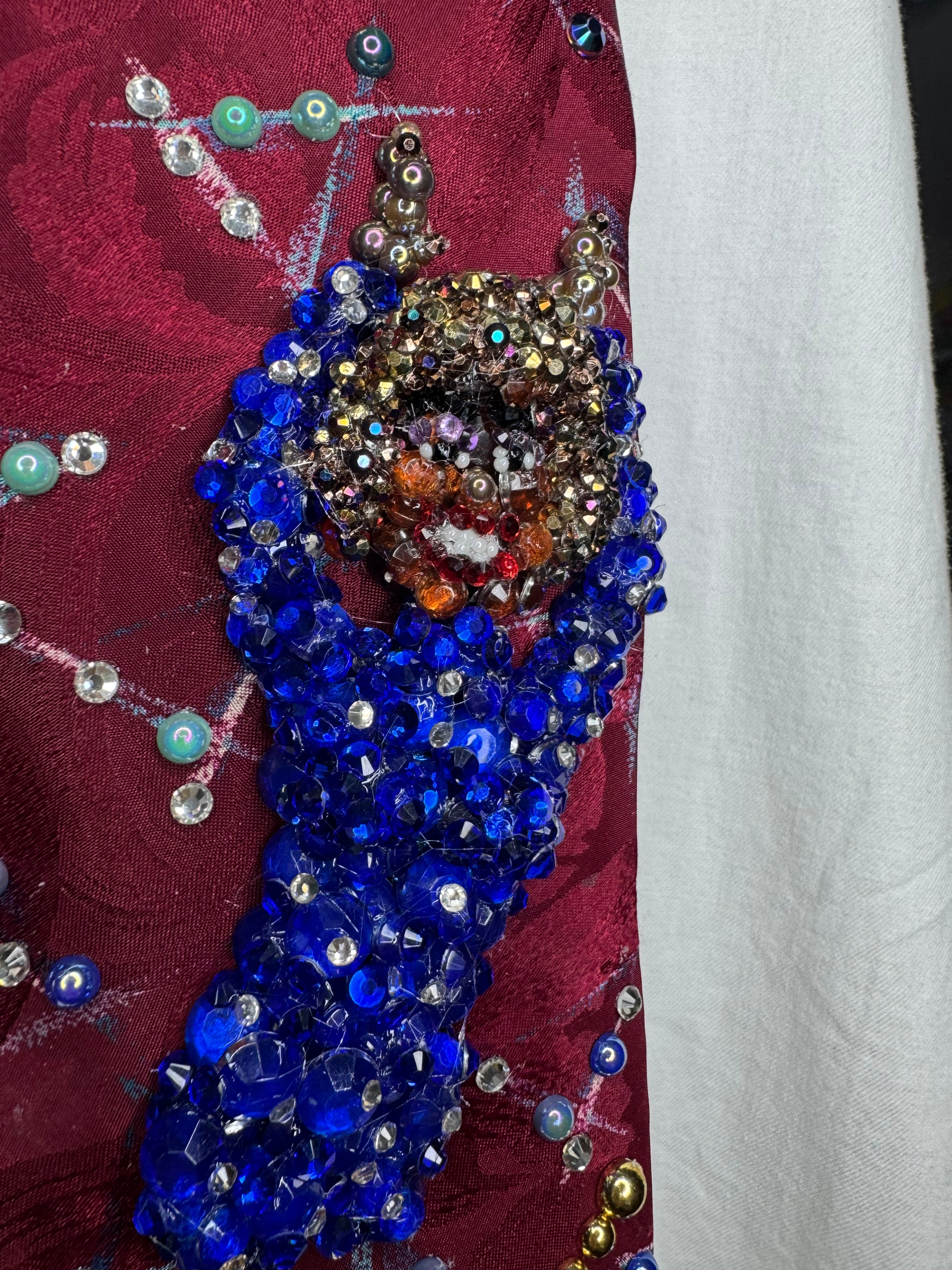 Red Whitney Houston Happily Dancing in Deep Blue Rhinestoned Dress Performing Tie