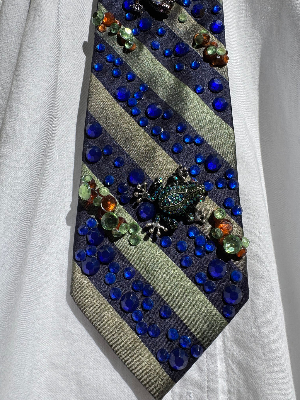 Navy Blue and Army Green Striped Reptilian Swamp Nature Tie