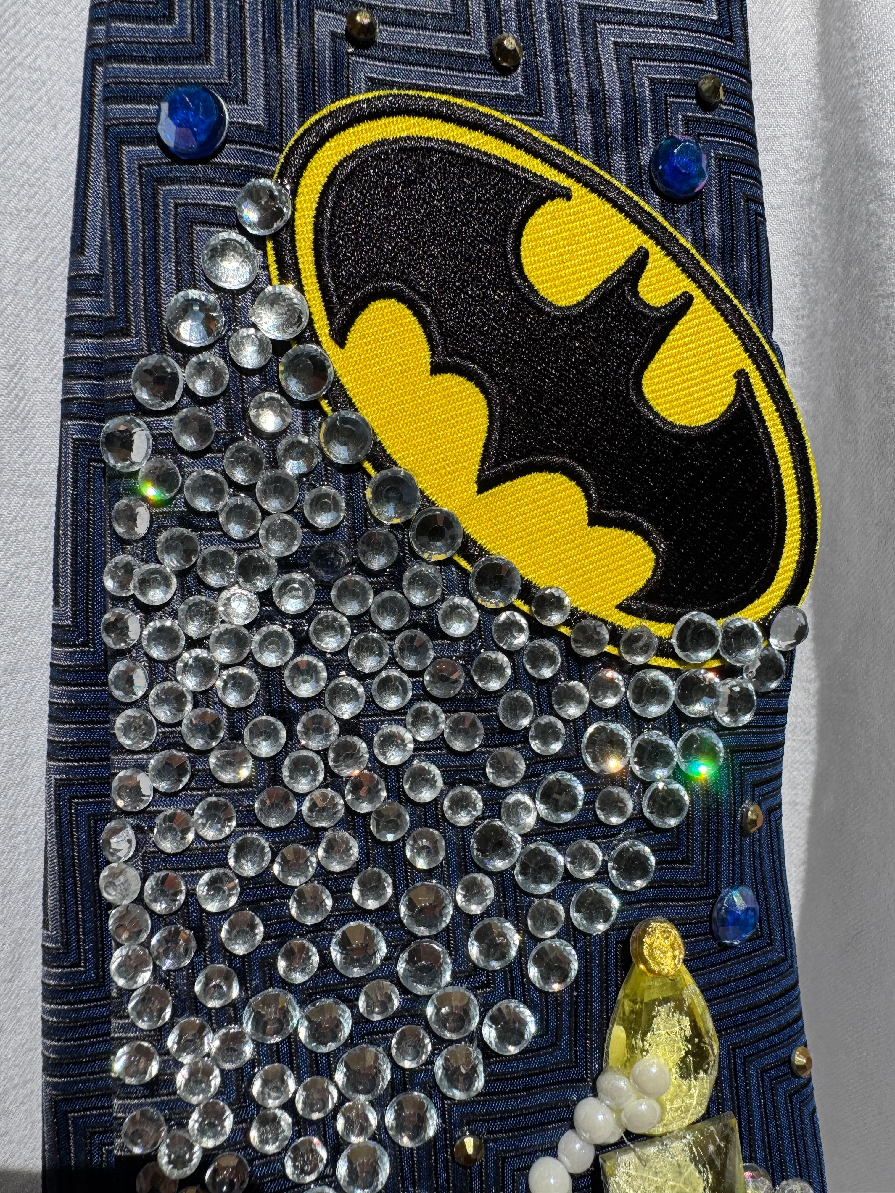 Navy Blue Batman And Spiderman Cross Universes Movie Tie