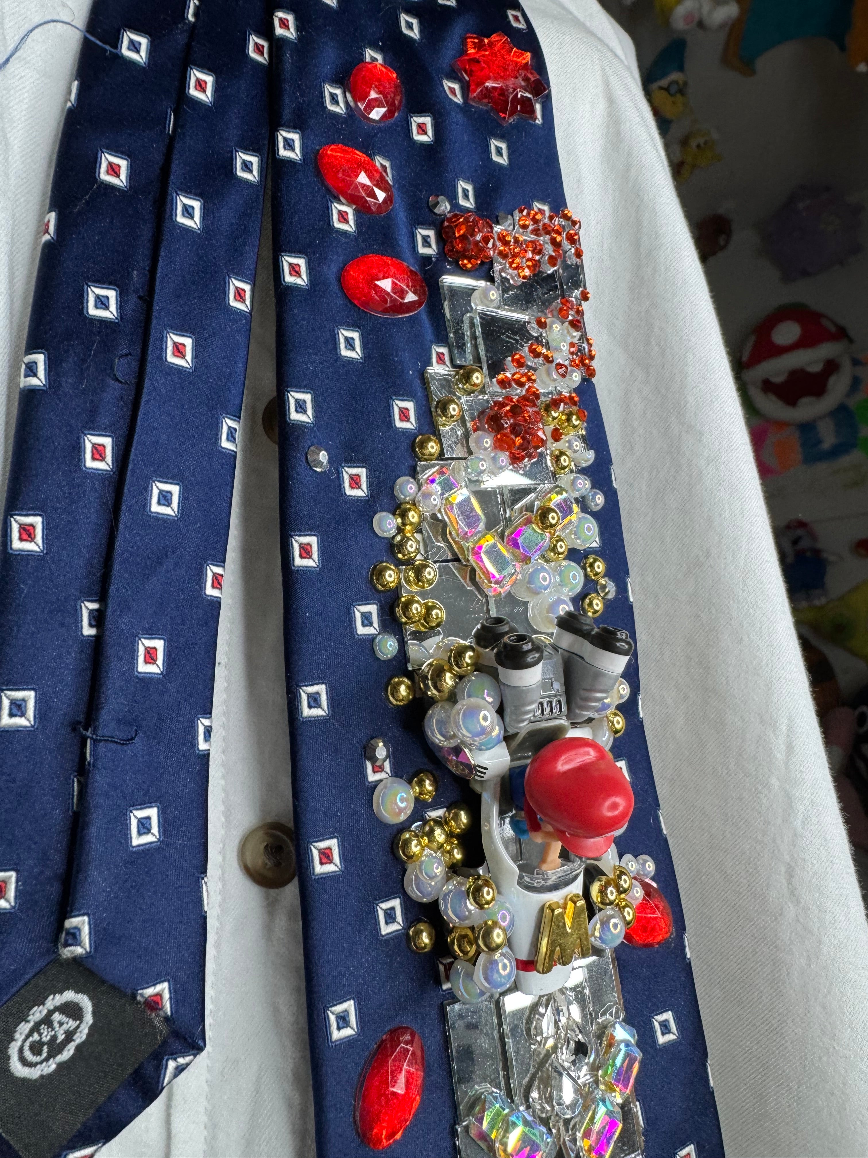 Navy Blue Baby Mario Throwing Blue Shell Down Mirror Road 200cc Mario Kart Tie