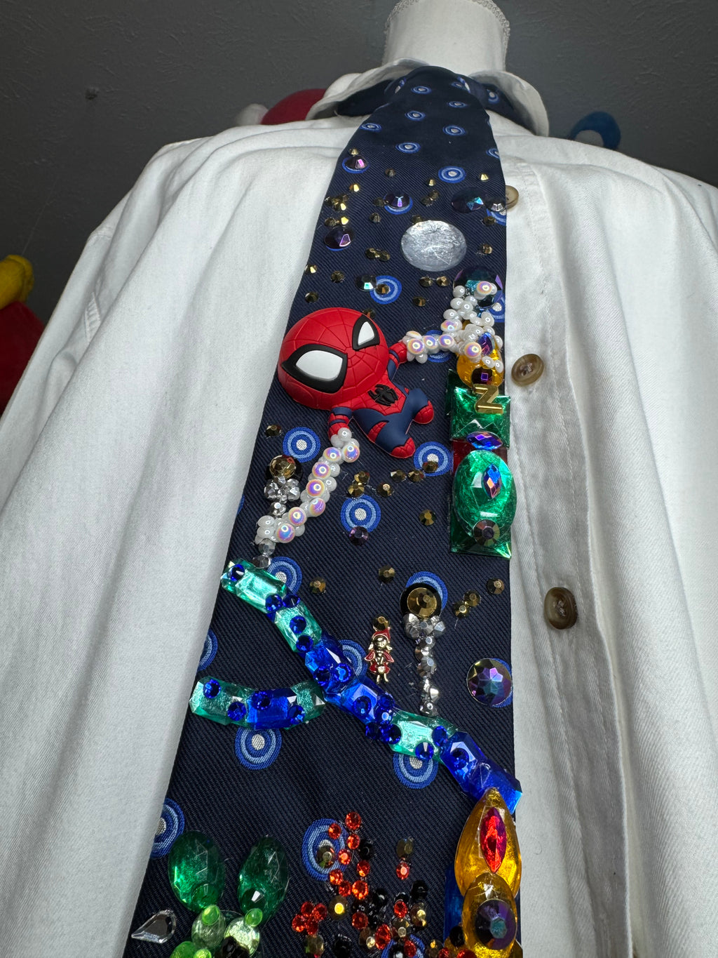 Navy Blue Spiderman Vs Evil Green Rabbit Robot Attacking City Tie
