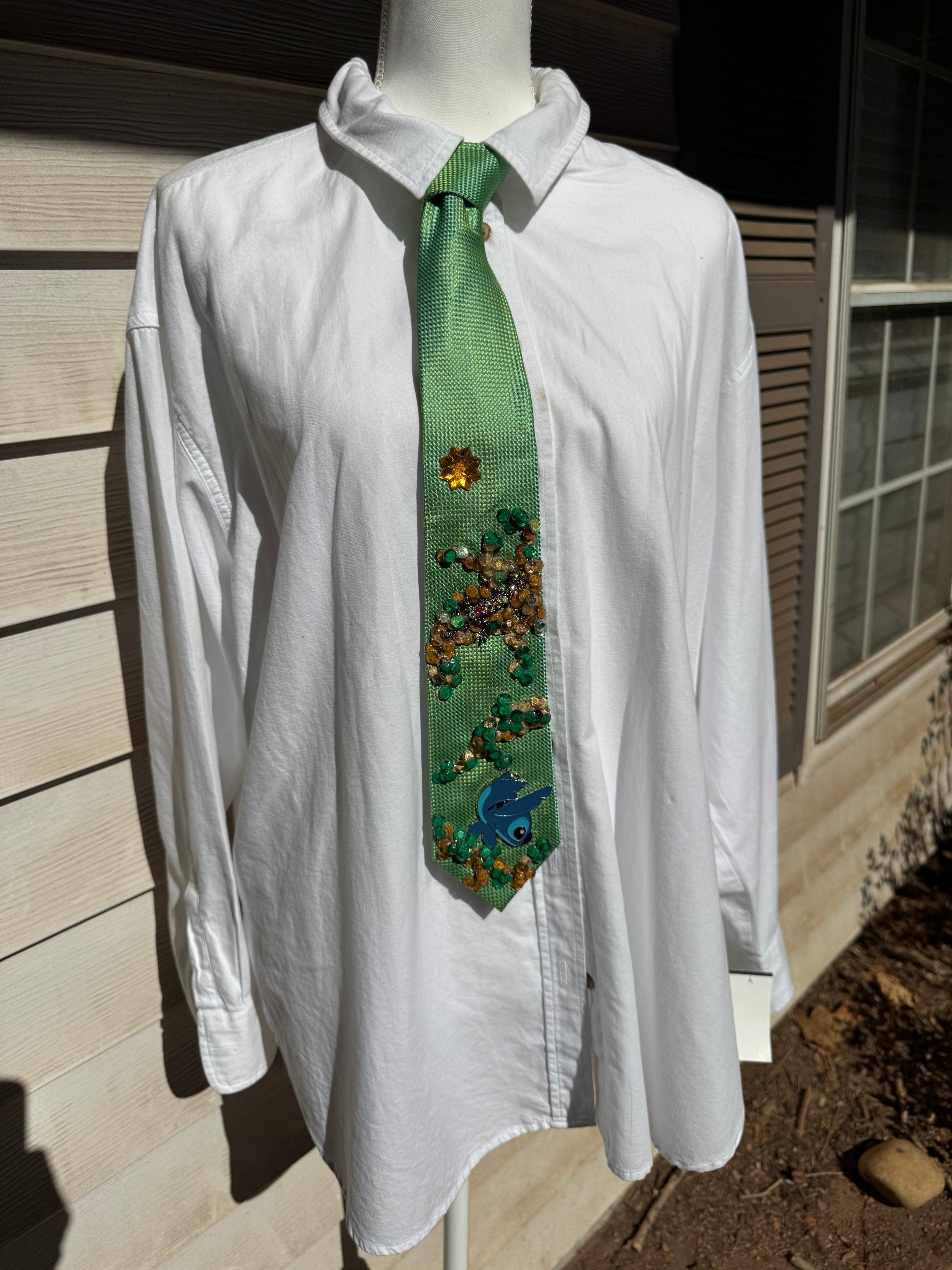 Light Green Stitch Hand Stand Walking Through Trees Nature Tie