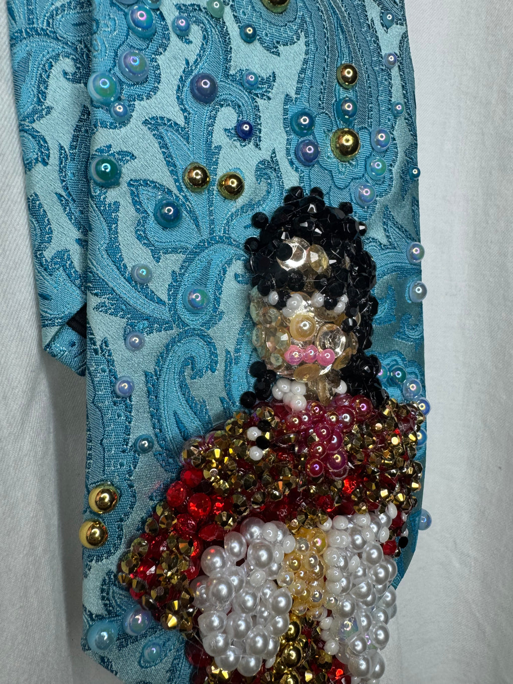 Light Blue Paisley Michael Jackson in Red and Gold Chinese Royalty Outfit During His China Tour Bad Era Tie