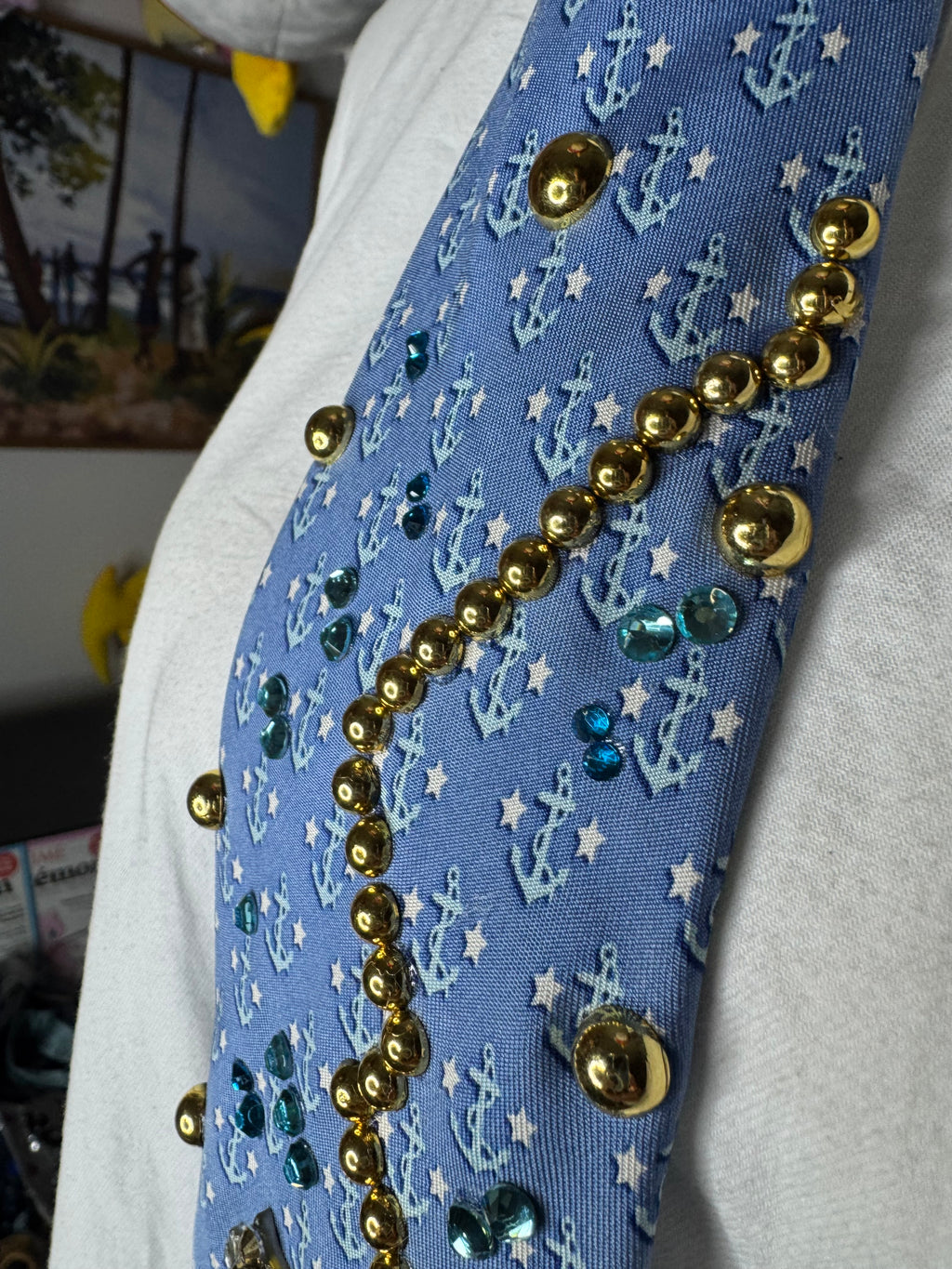 Light Blue Anchor Print Ocean Floor Diamond Anchor Nautical Royalty Tie