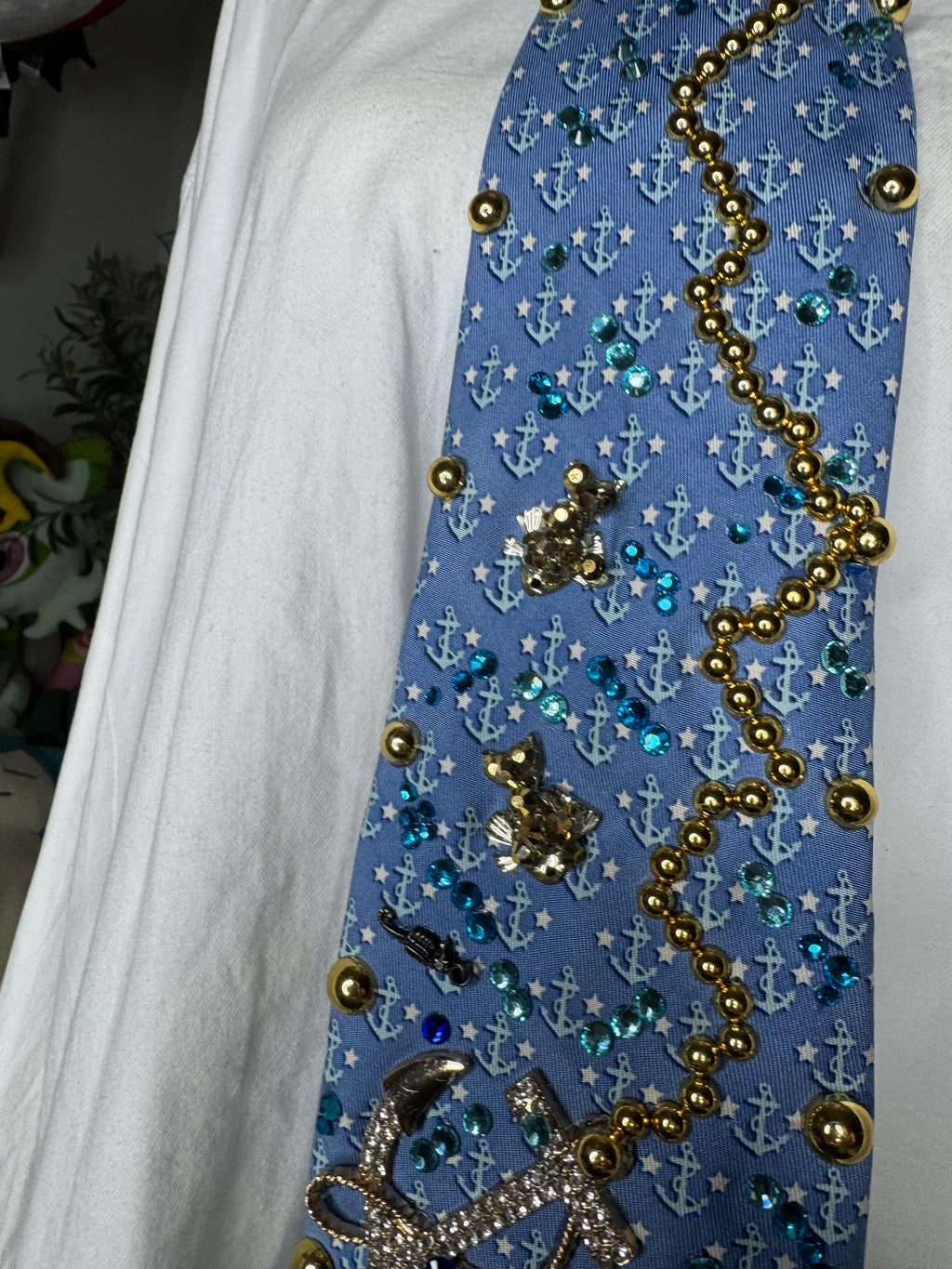 Light Blue Anchor Print Ocean Floor Diamond Anchor Nautical Royalty Tie