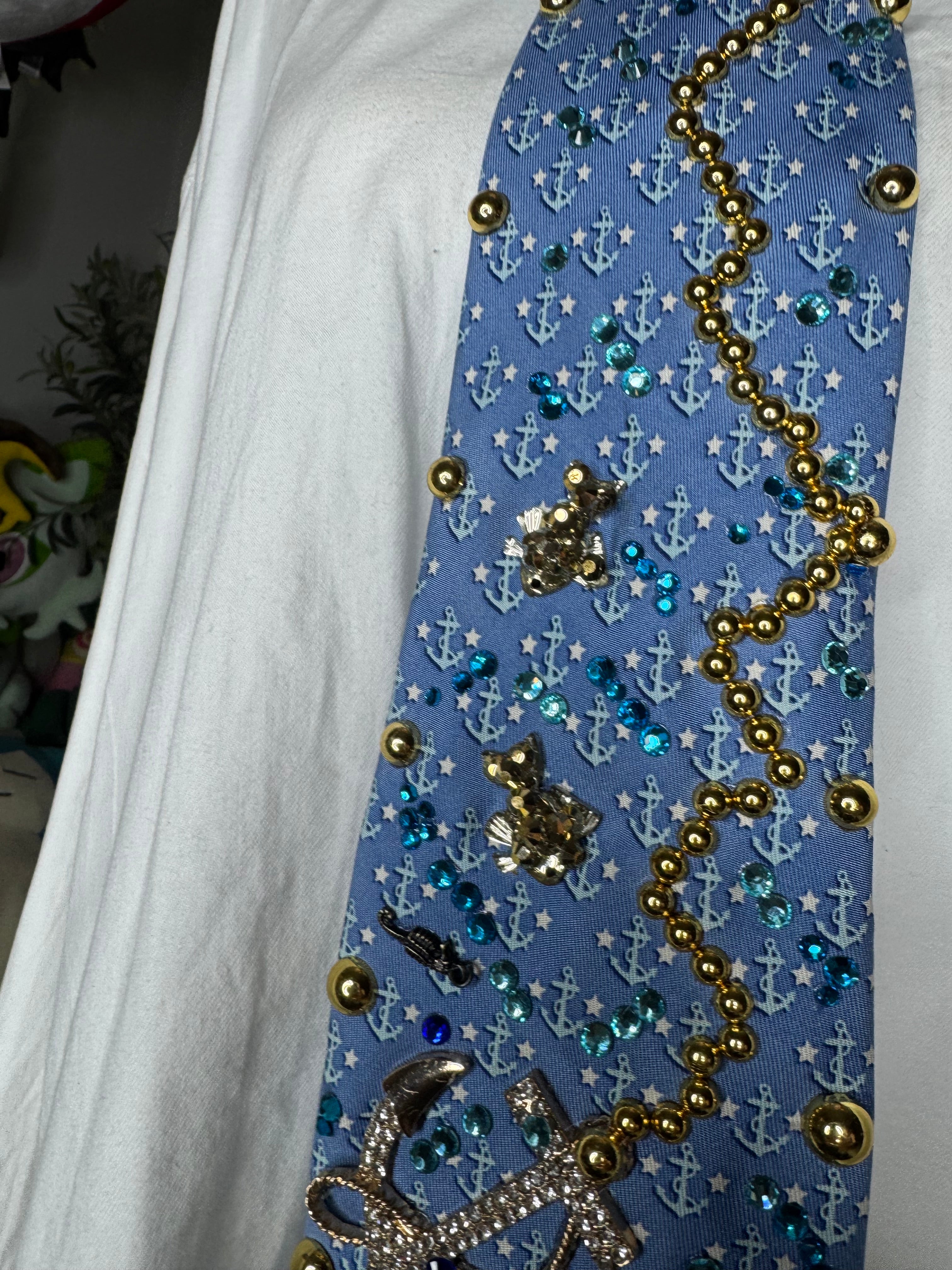 Light Blue Anchor Print Ocean Floor Diamond Anchor Nautical Royalty Tie