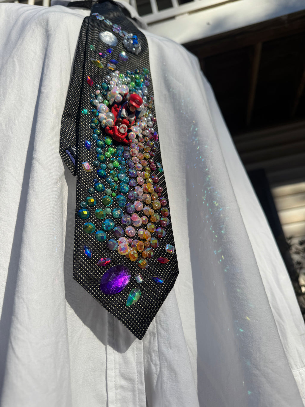 Black Mario Dodging Blue Shell on Rainbow Road 200cc Mario Kart Tie