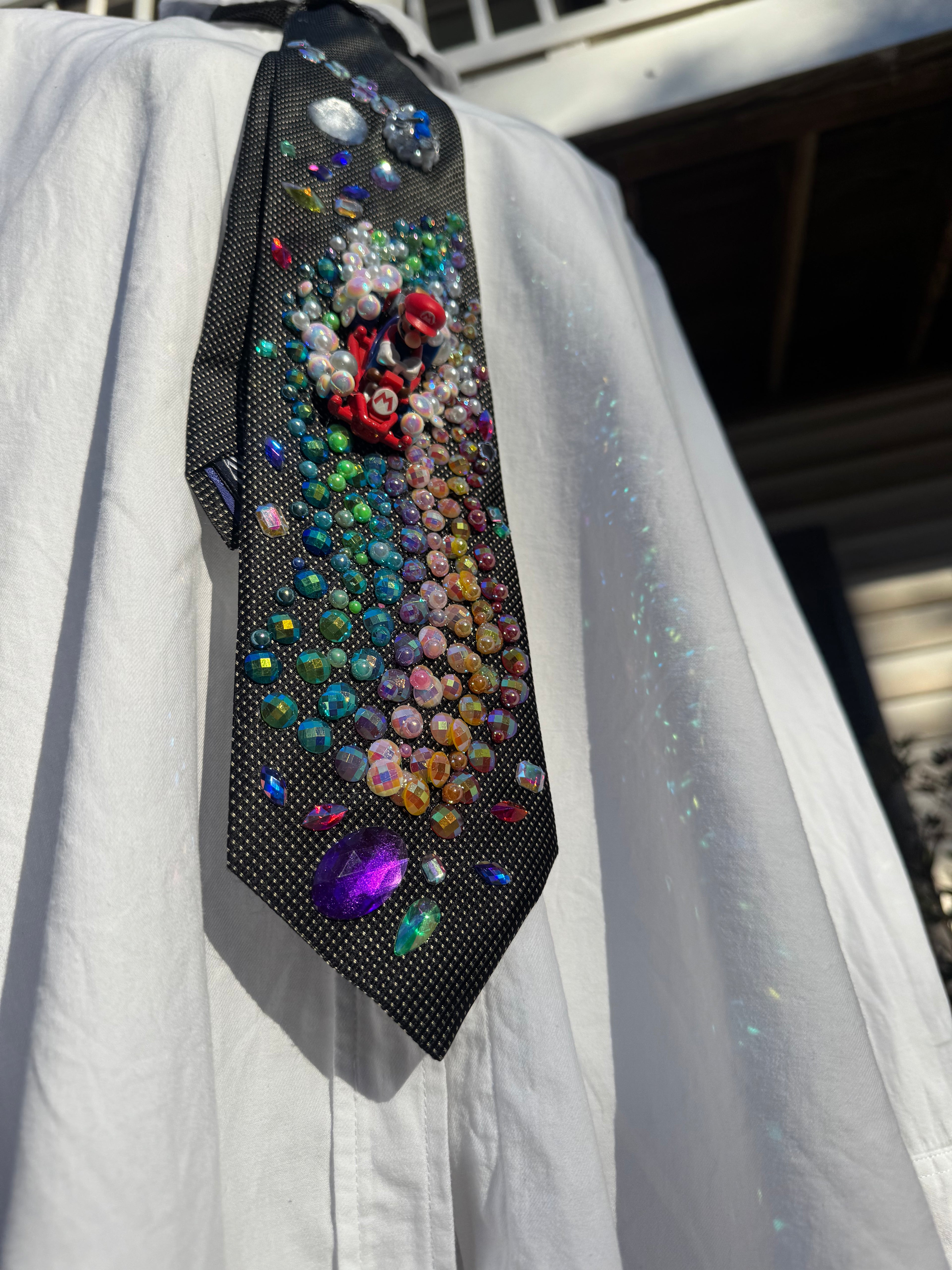Black Mario Dodging Blue Shell on Rainbow Road 200cc Mario Kart Tie