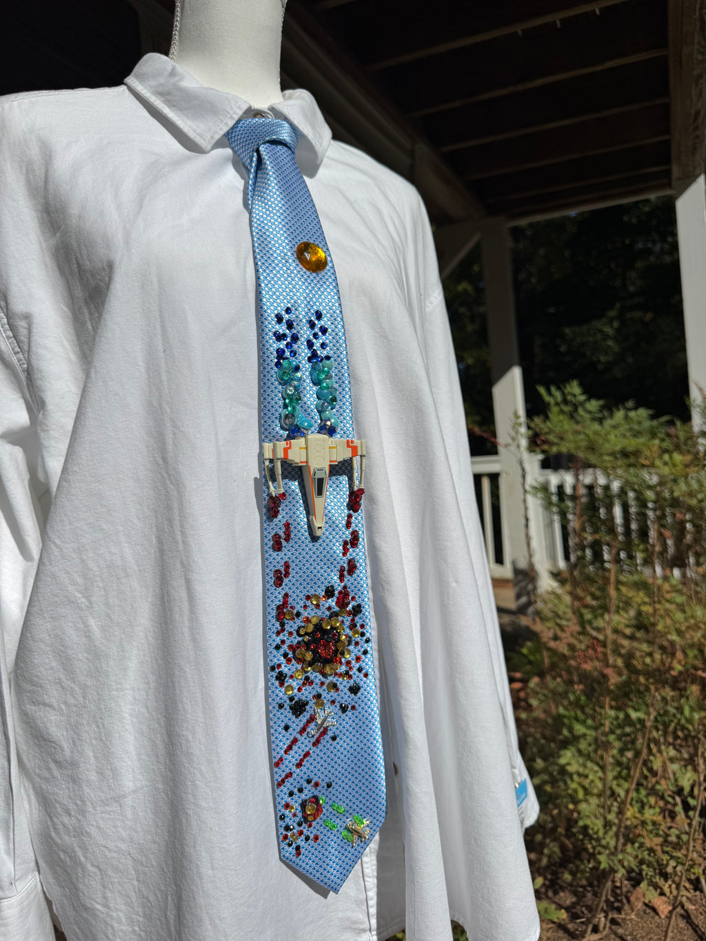 Light Blue X Wing Starfighter Destroying TIE Fighter Star Wars Tie