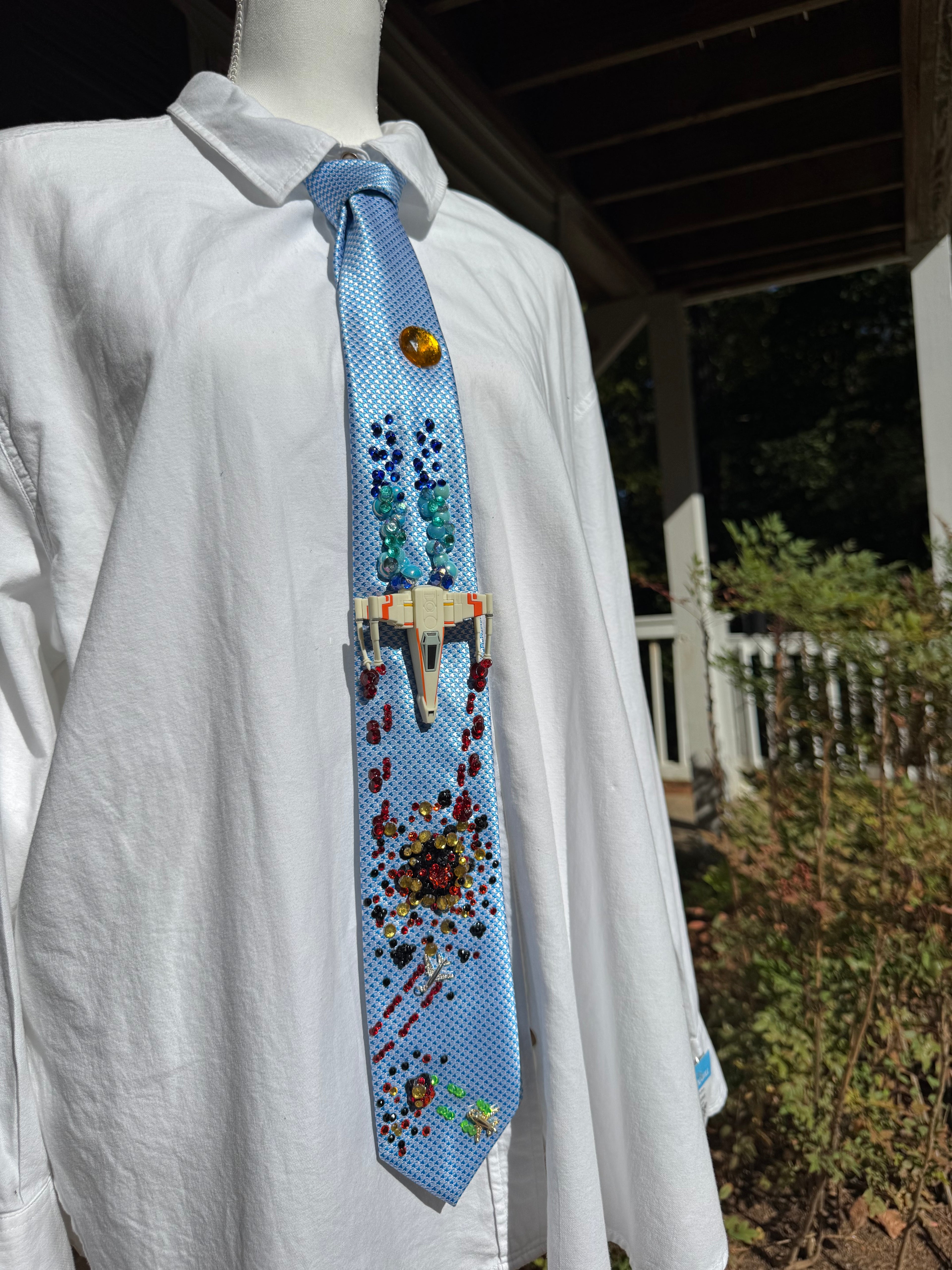 Light Blue X Wing Starfighter Destroying TIE Fighter Star Wars Tie