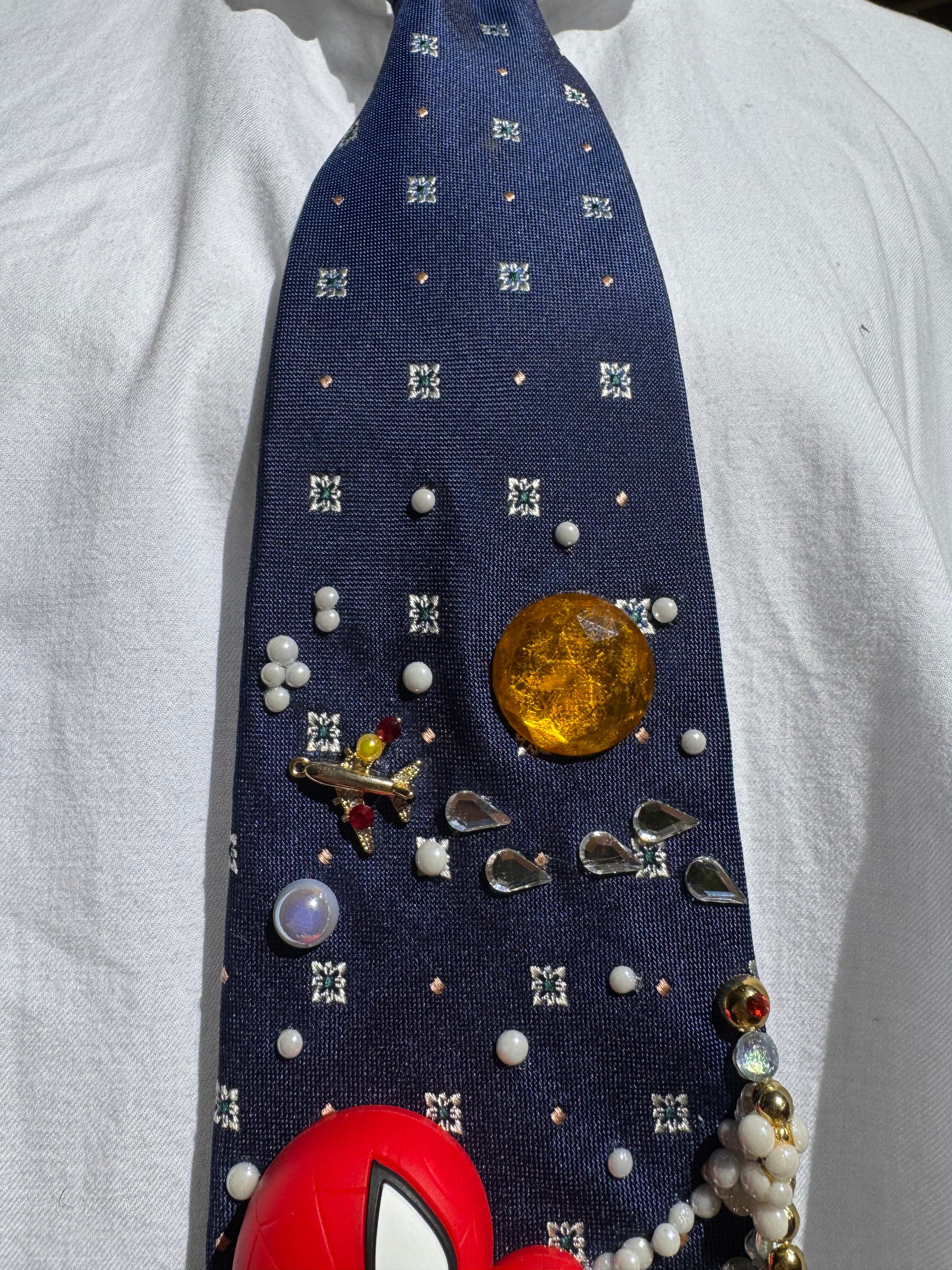 Navy Blue Spiderman Vs Dinosaurs in Taj Mahal Kingdom Spiderman Tie