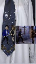 Navy Blue Pinstriped Michael Jackson Flirting With Tatiana Thumbtzen in The Way You Make Me Feel Music Video Tie