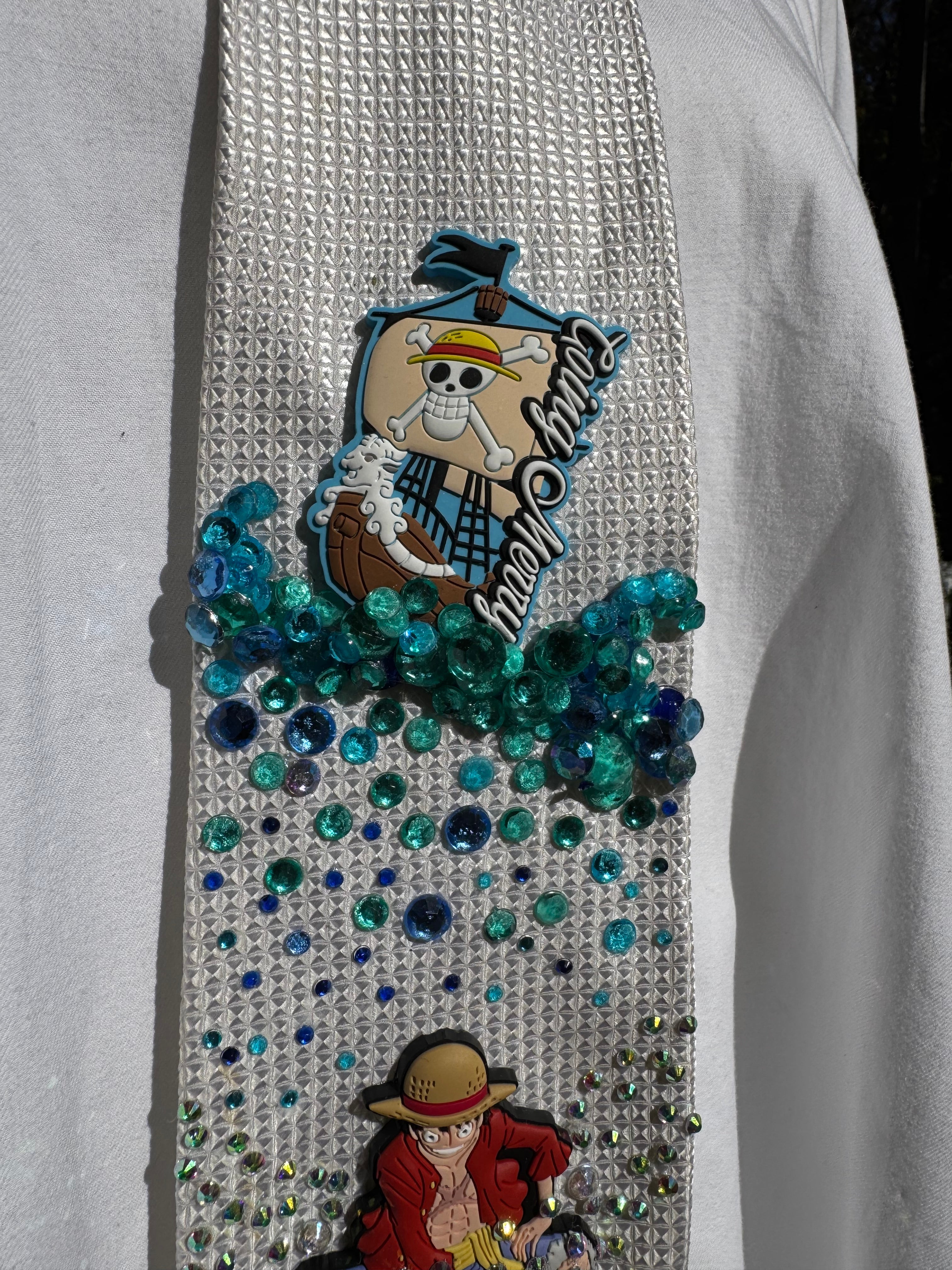 White Luffy Punching Rock Under Merry Ship One Piece Anime Tie