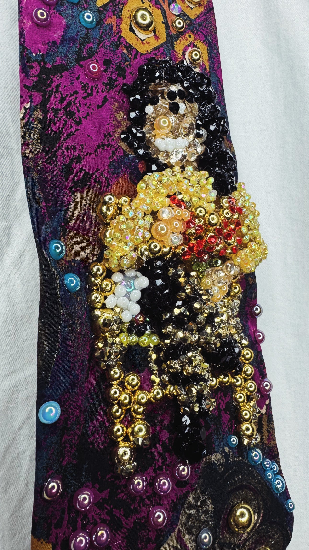 Magenta Marbled Michael Jackson Sitting in Golden Chair Performing Remember the Time with Sprain Ankle 1993 Tie