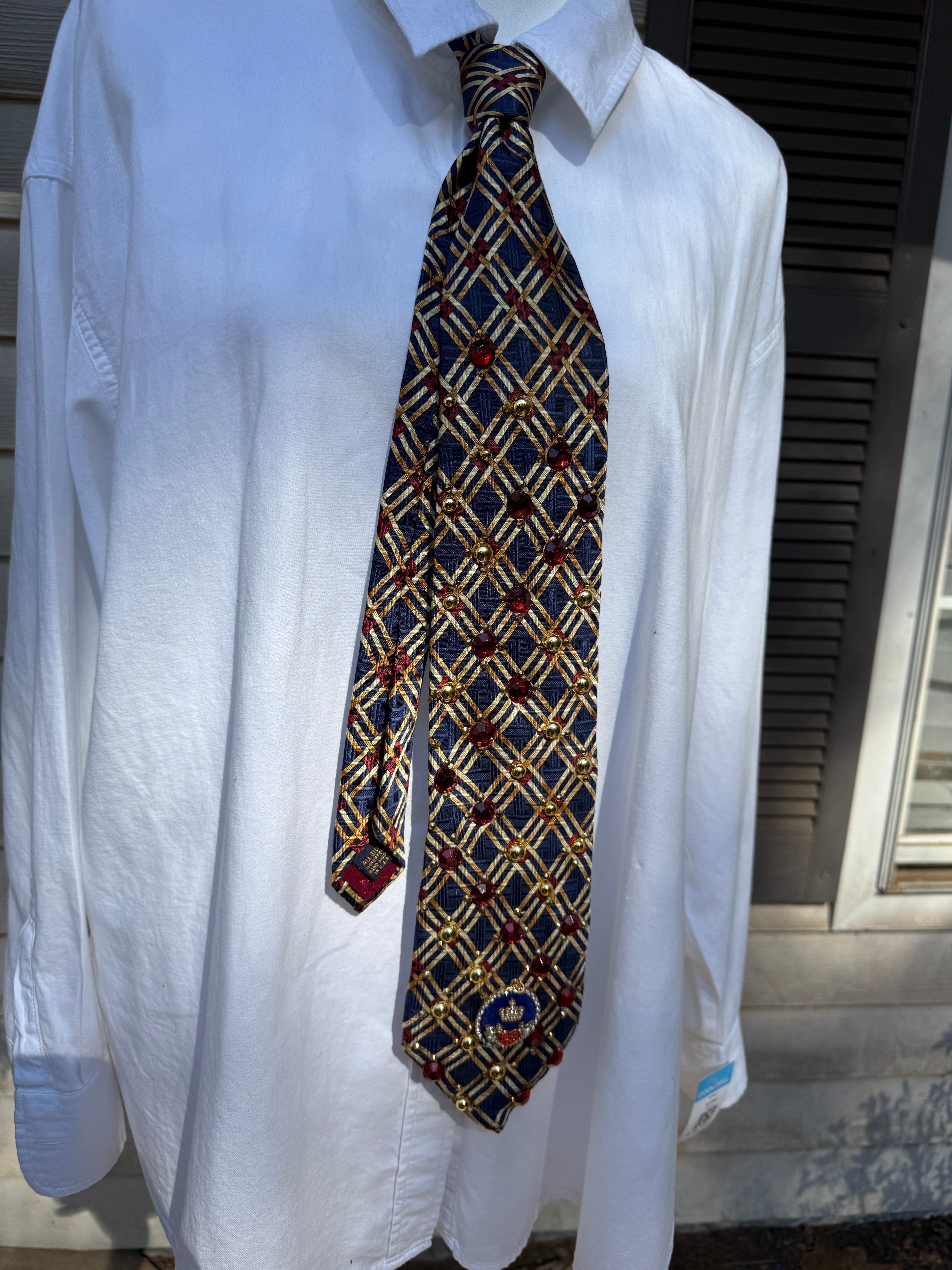 Navy Blue and Gold Striped High Class Royalty Tie