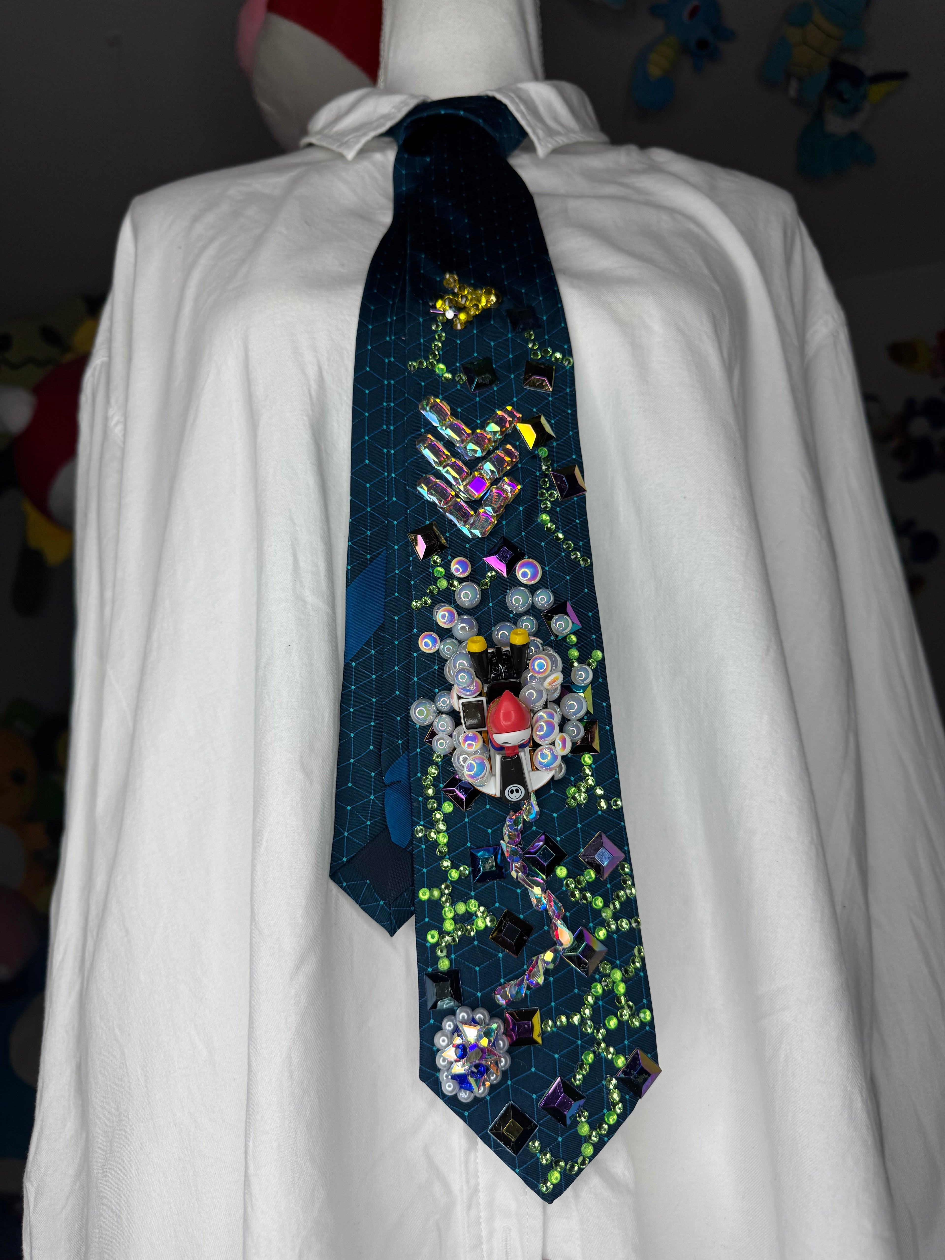 Dark Turquoise Shy Guy Throwing Blue Shell on Computer Chip Road 200cc Mario Kart Tie