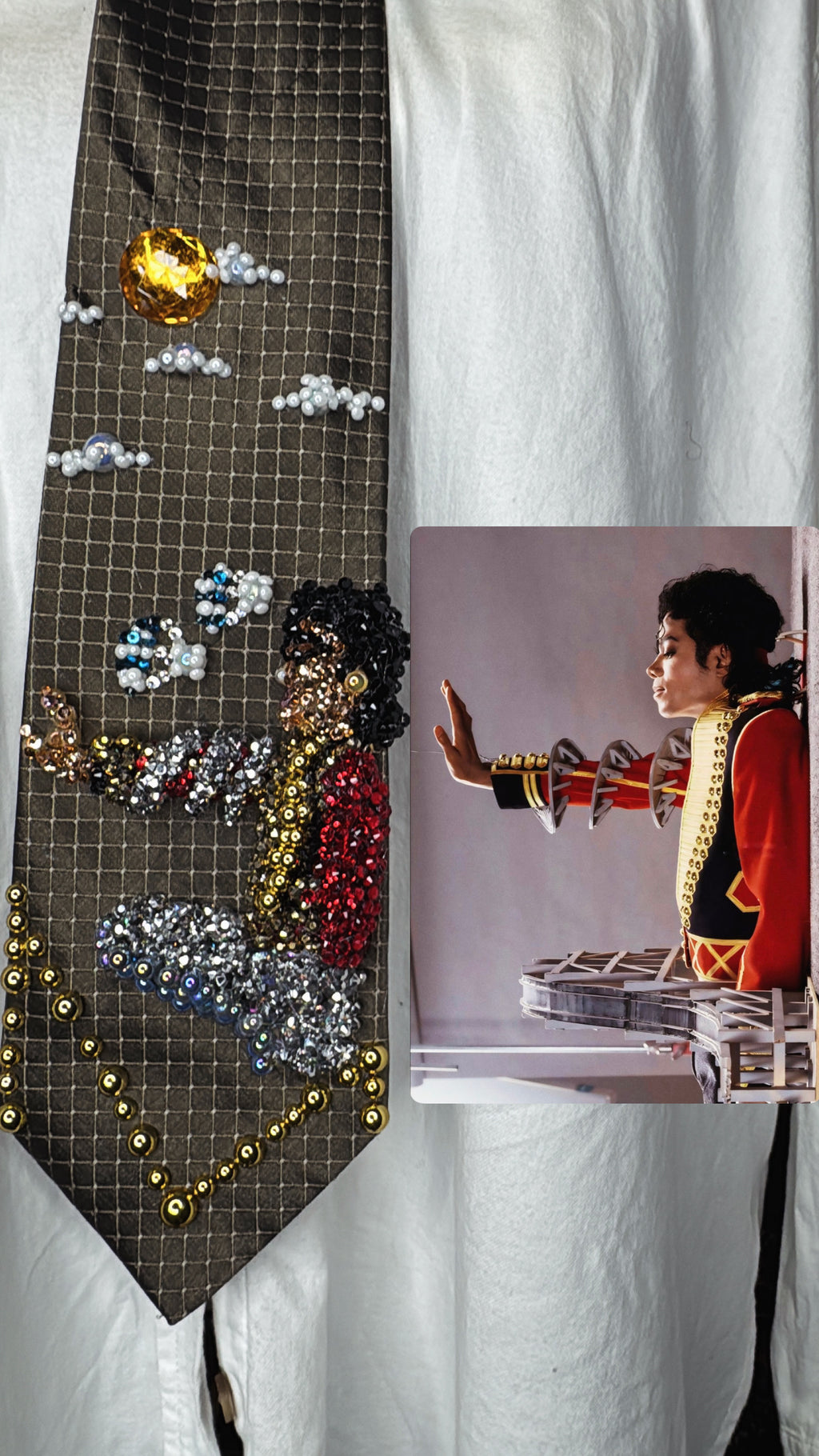 Olive Green Michael Jackson in Royalty Outfit Posing as Amusement Park For Leave Me Alone Music Video Tie