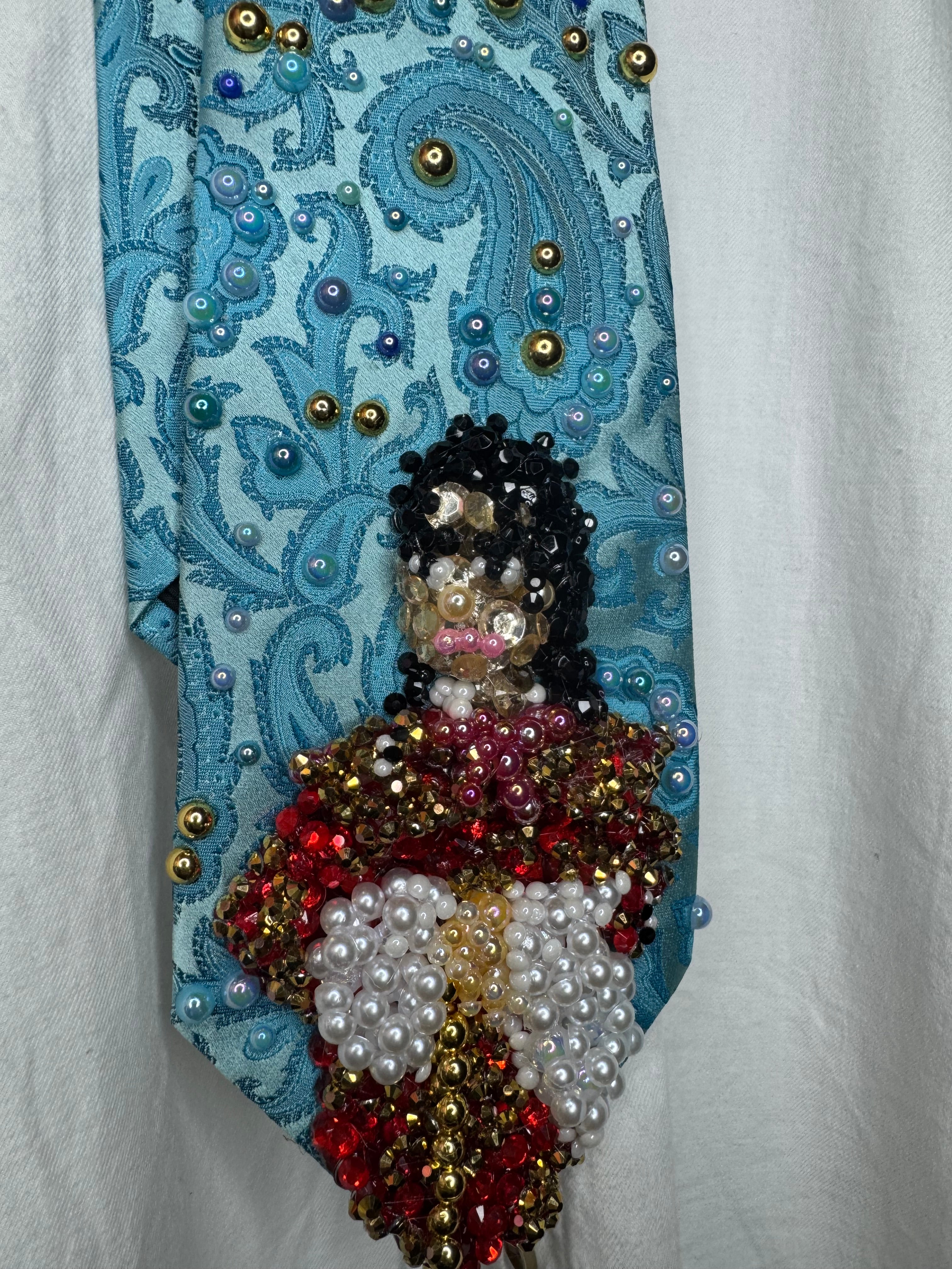 Light Blue Paisley Michael Jackson in Red and Gold Chinese Royalty Outfit During His China Tour Bad Era Tie
