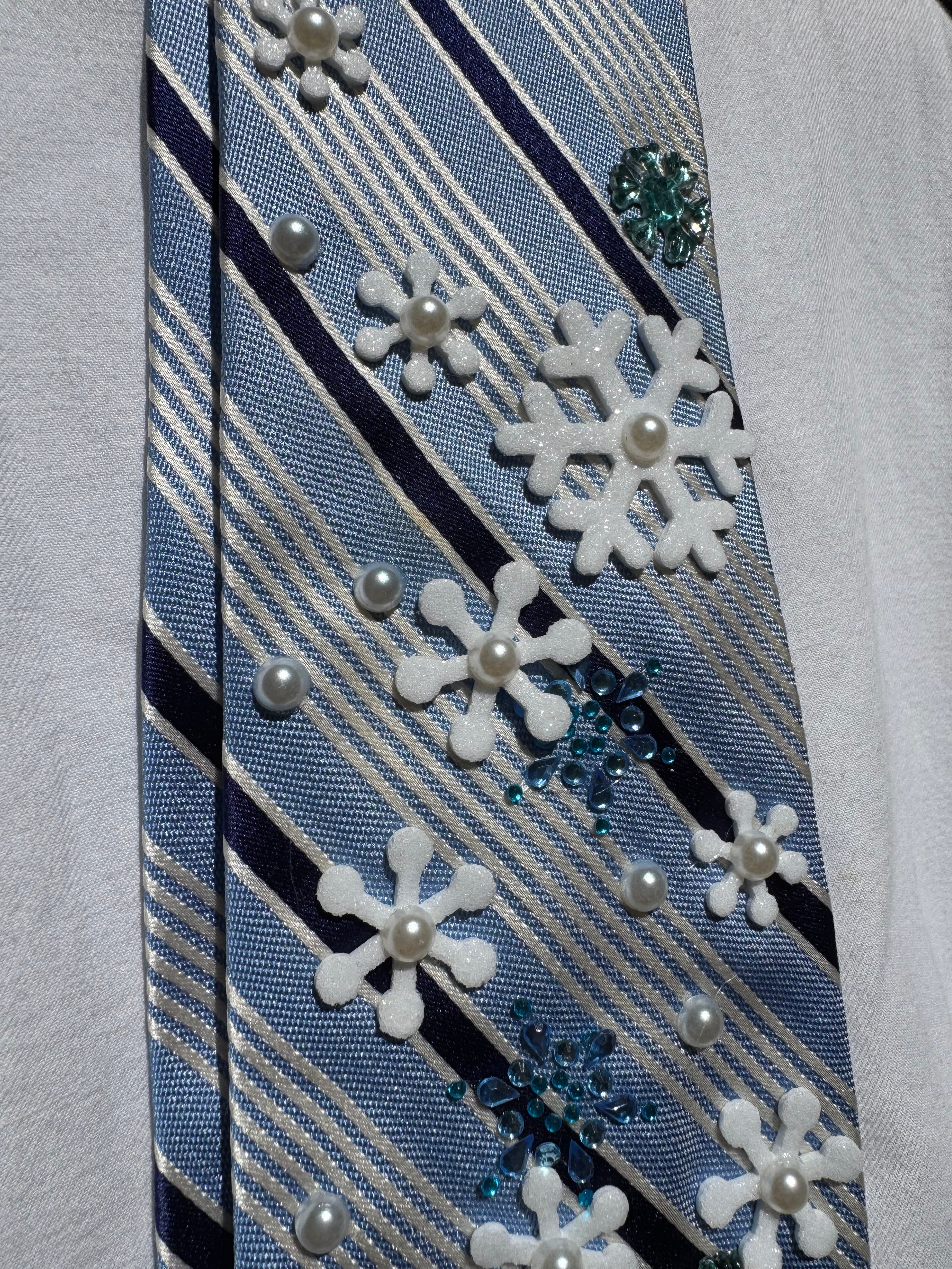 Light Blue Striped Snoopy in Winterland Christmas Tie