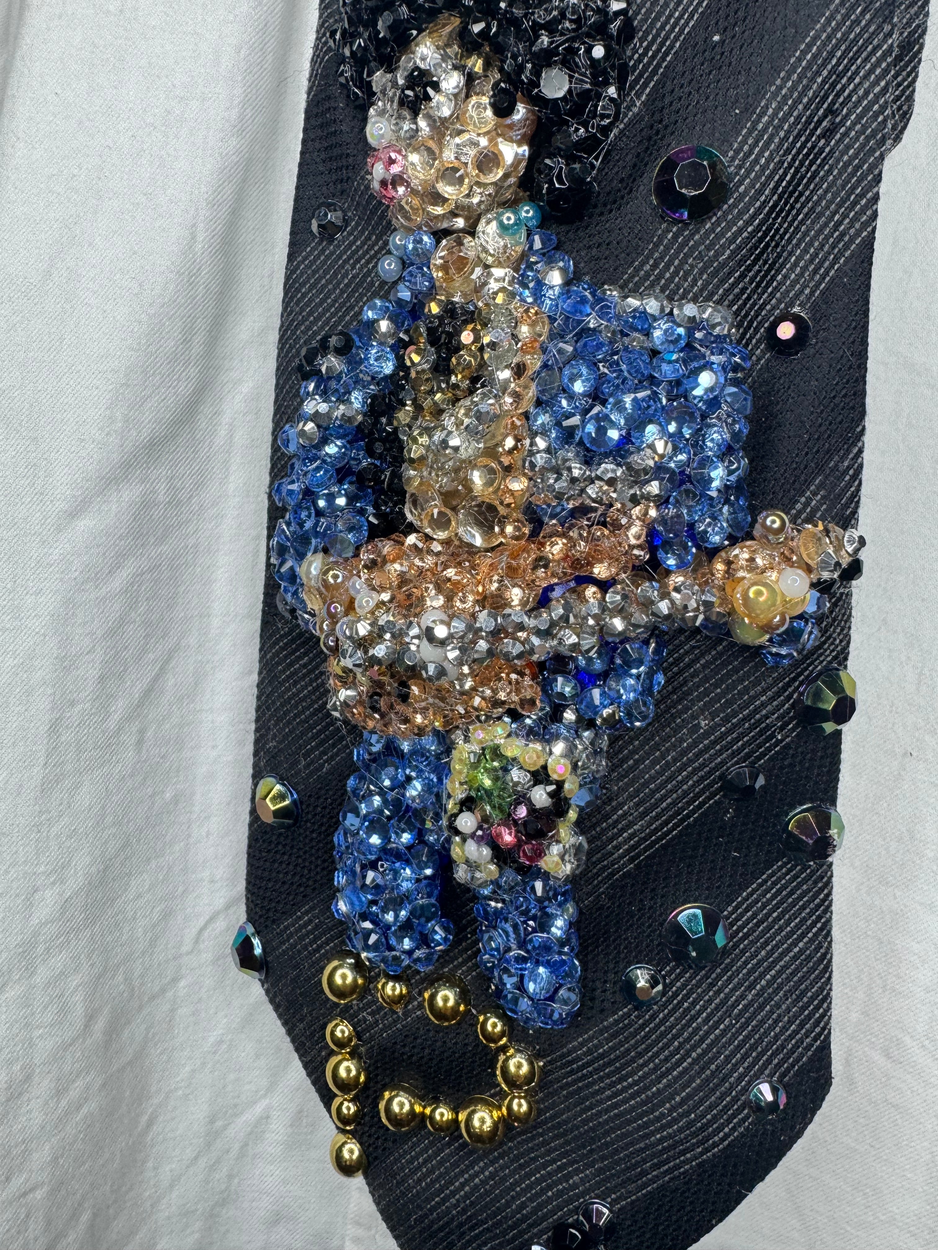 Black Striped Prince in Full Denim Outfit Peach Guitar & Glasses Rocking Out Performing Live Tie