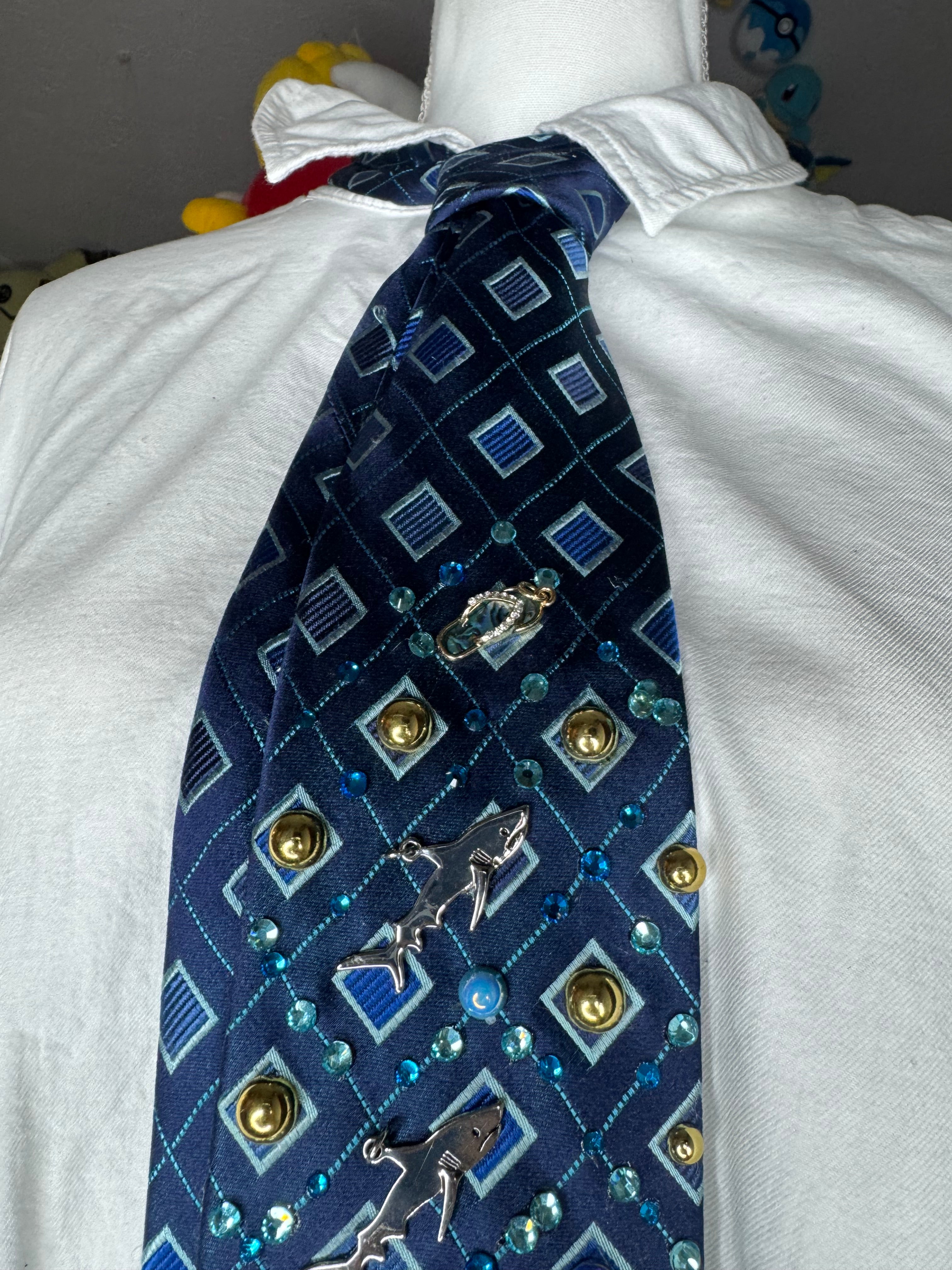 Navy Blue Ocean Floor Tropical Treasure Box Royalty Tie