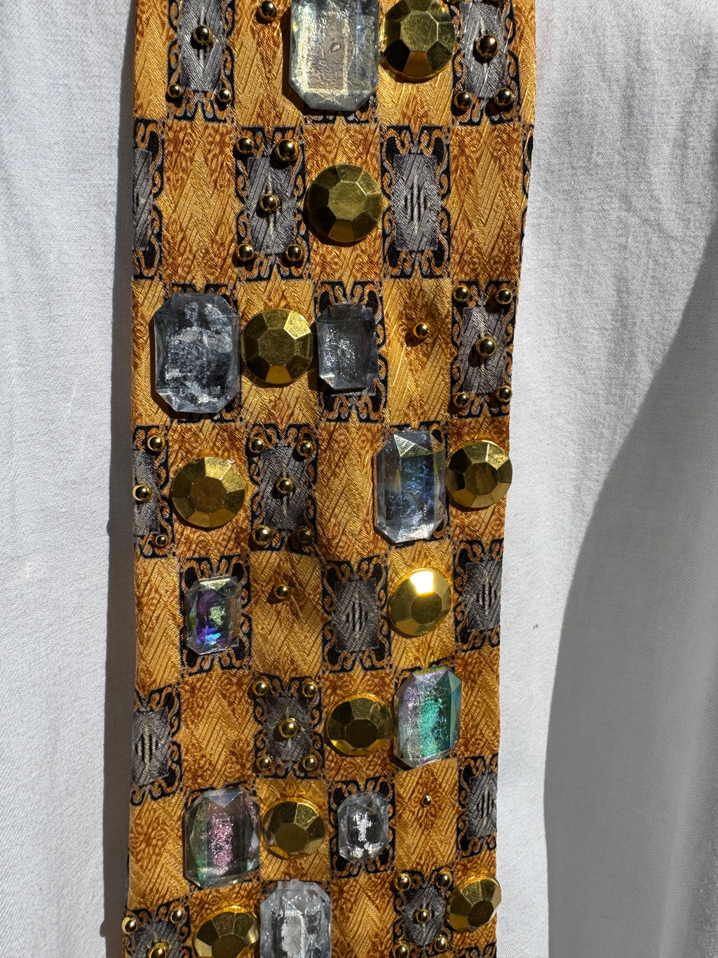 Gold and Grey Checkered Renaissance High Class Royalty Tie