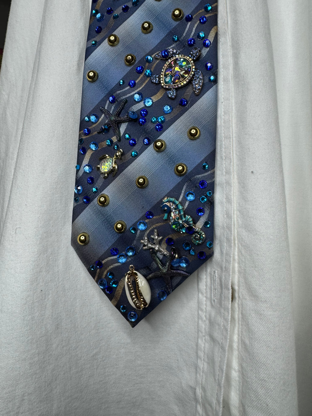 Blue Striped Wavy Ocean Floor Aquatic Nature Tie