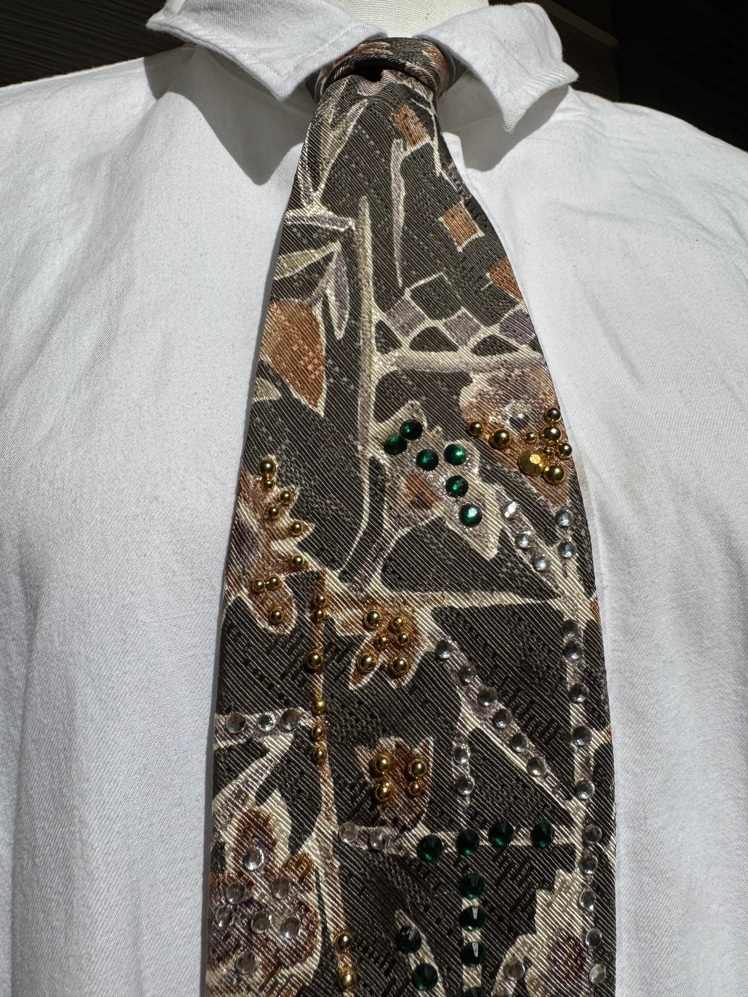 Olive Green Floral Print Nature Royalty Tie