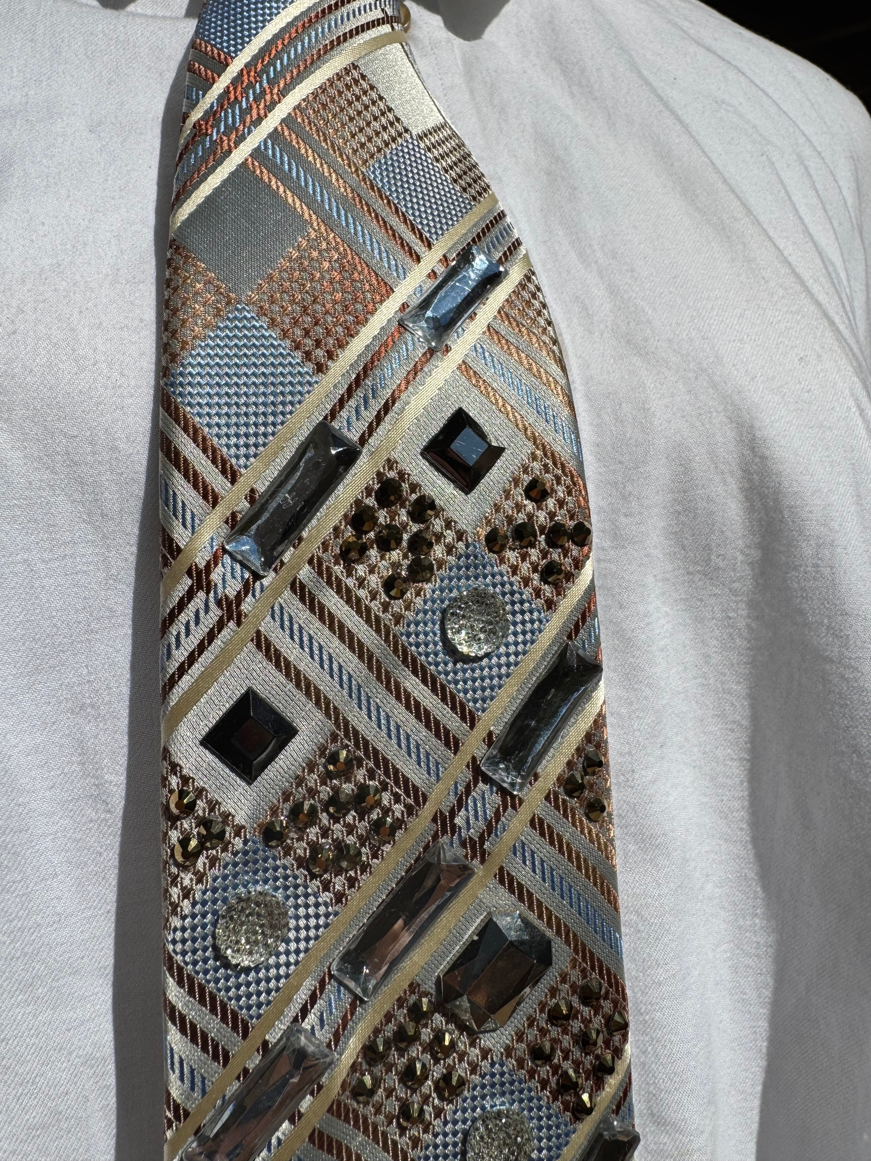 Beige and Light Blue Striped Cross High Class Royalty Tie