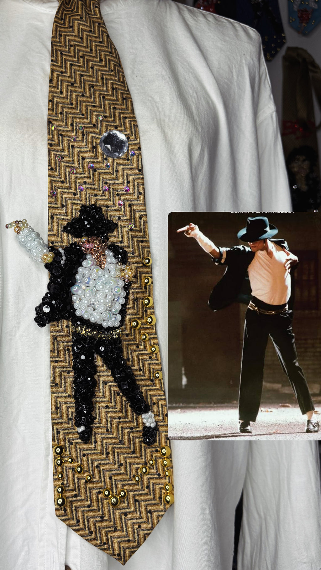 Gold Michael Jackson Hitting Chest Touch Pointing Pose in Black Or White Music Video