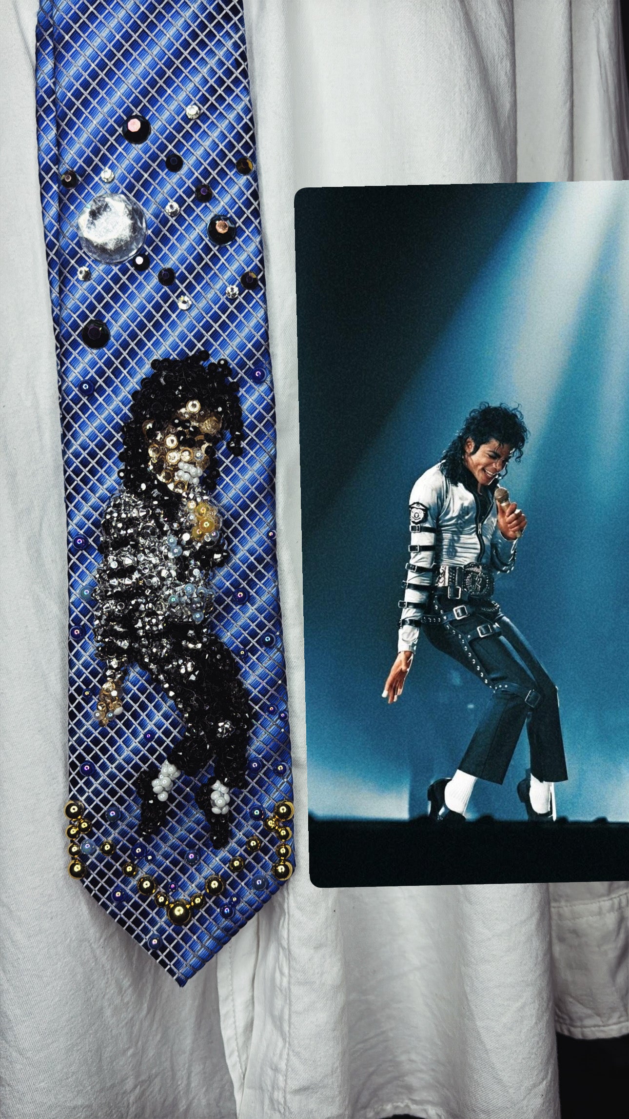 Electric Blue Michael Jackson Doing Toe Stand While Singing Wembly Concert Bad Tour 1987 Tie