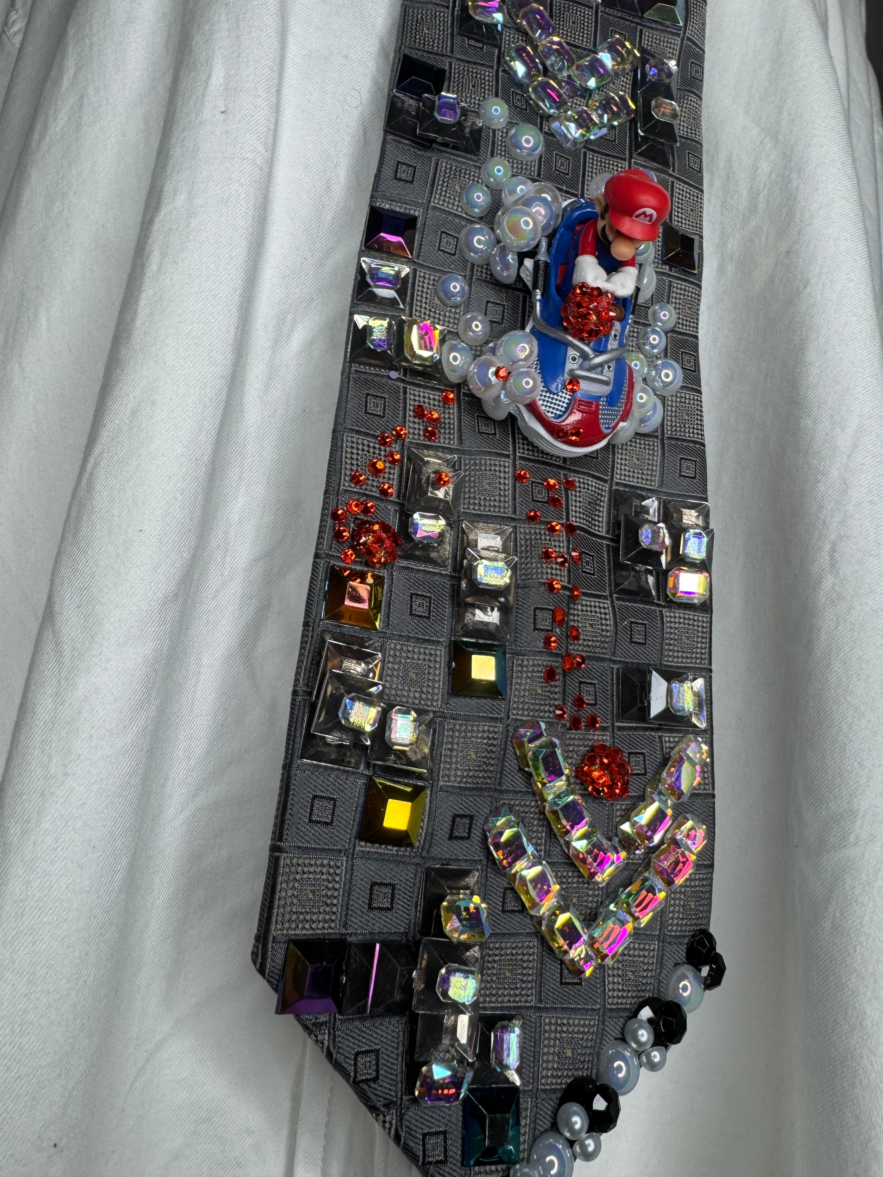 Grey Mario Throwing Fireballs and Dodging Blue Shell Down Tetris Road 200cc Mario Kart Tie