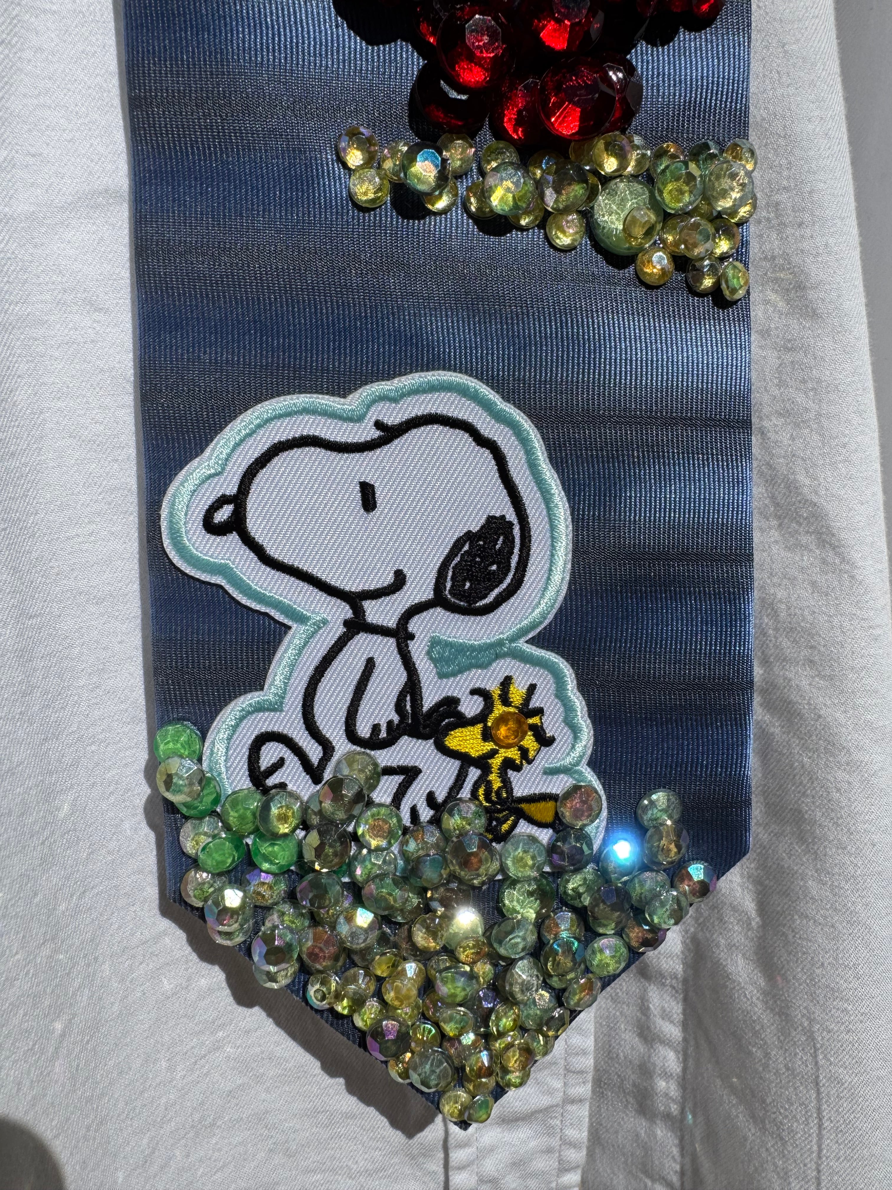 Sky Blue Snoopy and Woodstock Walking Cartoon Tie