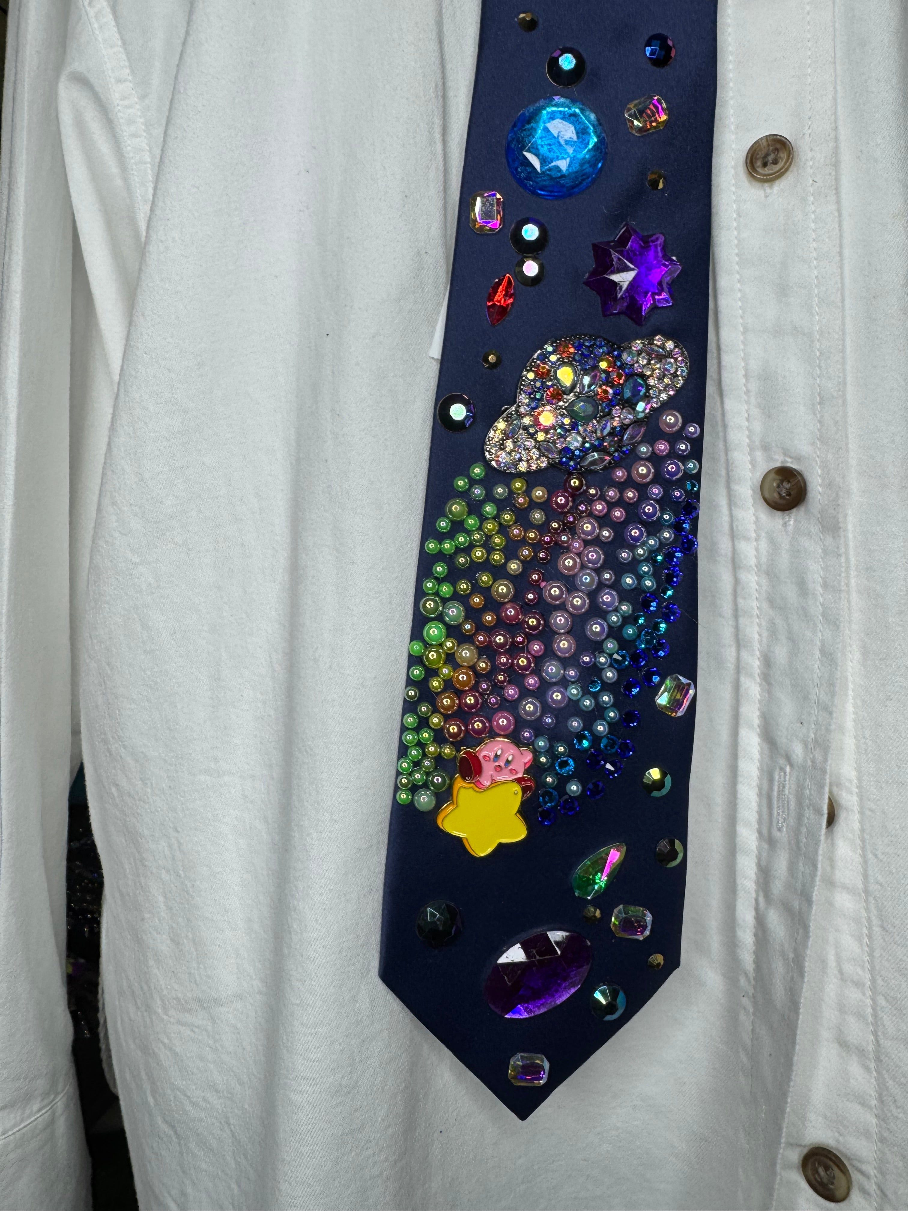 Navy Blue Kirby on Star Leaving Rainbow Stardust Anime Tie