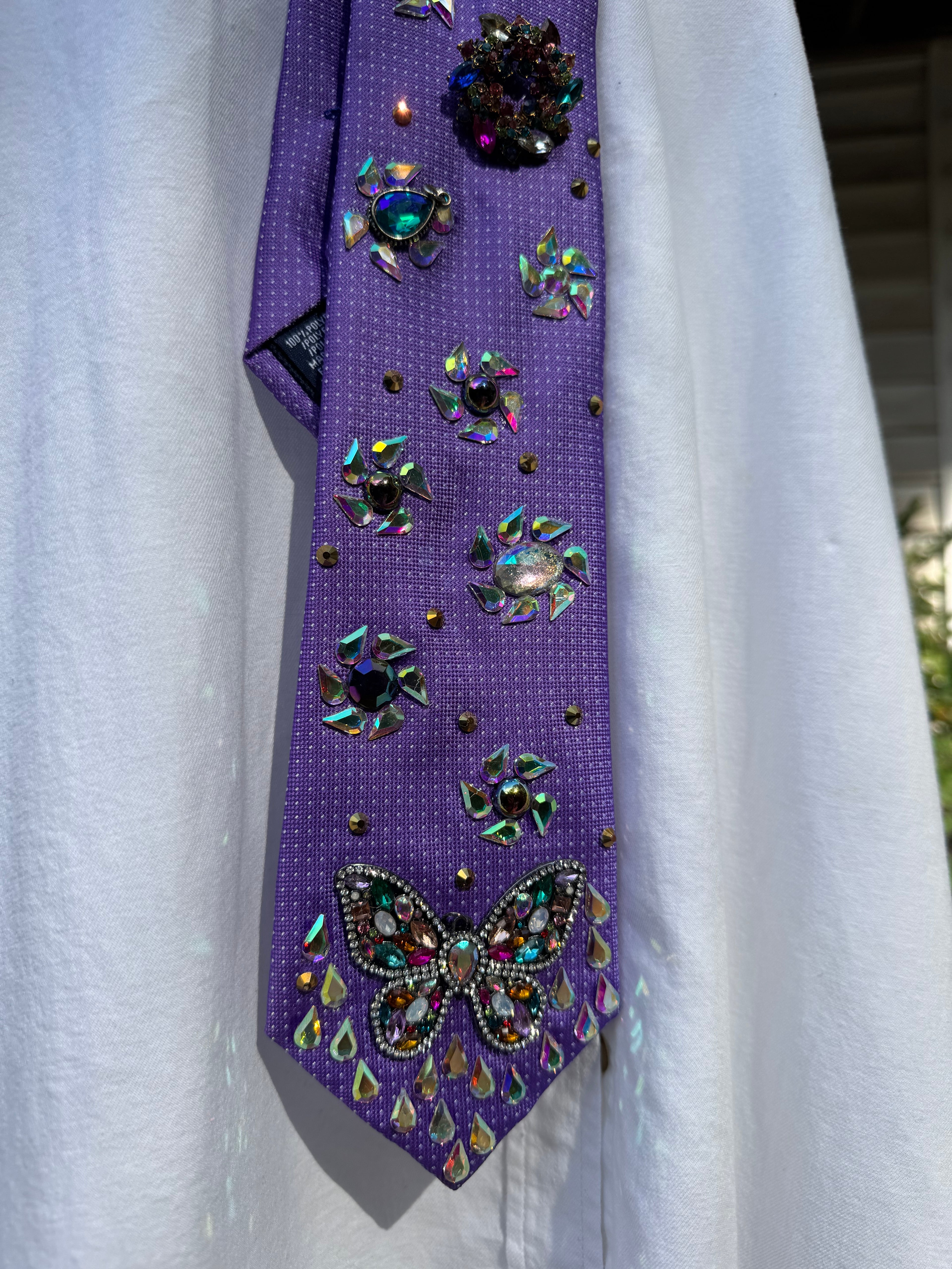 Purple Colorful Butterfly and Iridescent Flowers Nature Royalty Tie