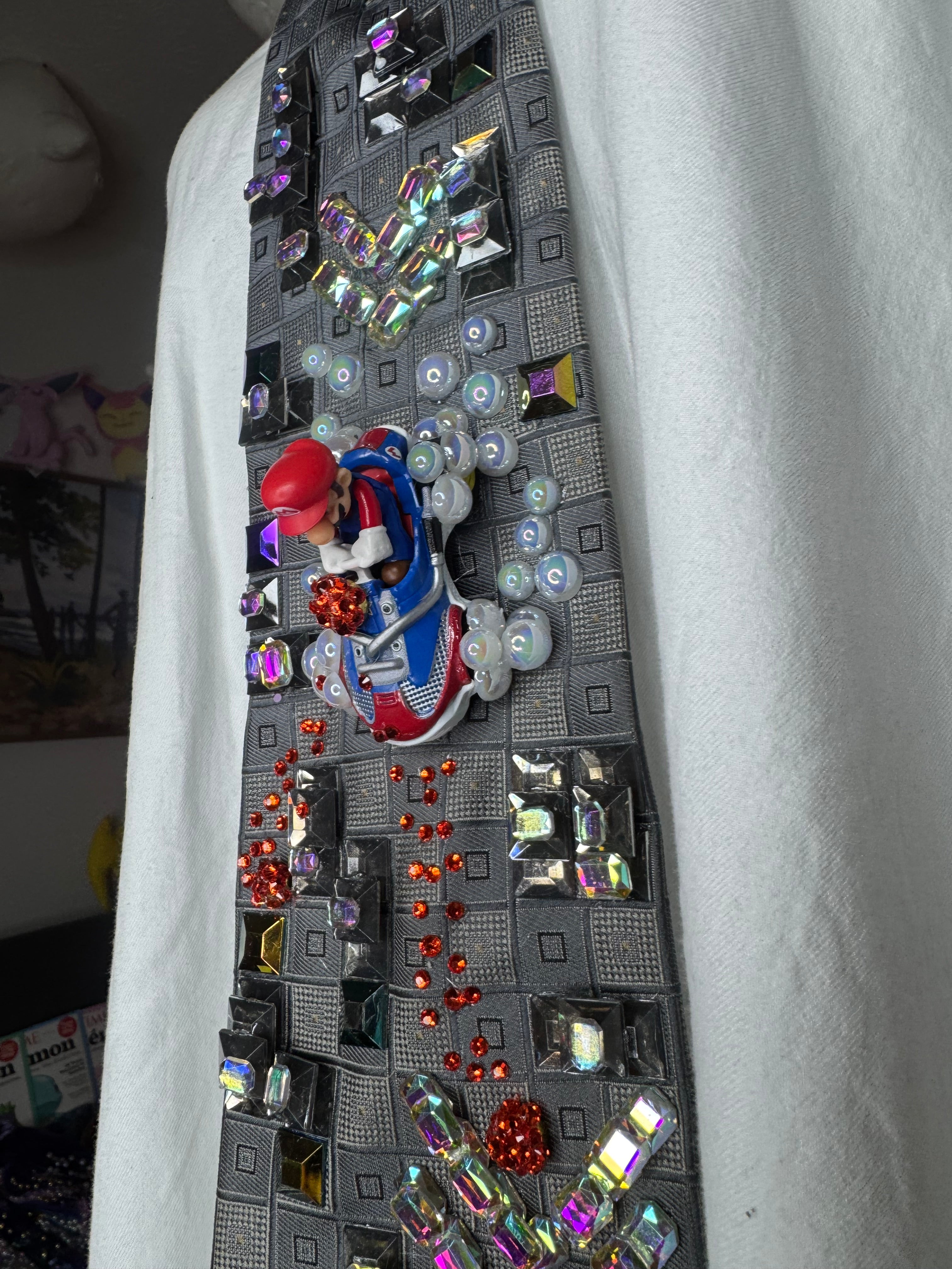 Grey Mario Throwing Fireballs and Dodging Blue Shell Down Tetris Road 200cc Mario Kart Tie