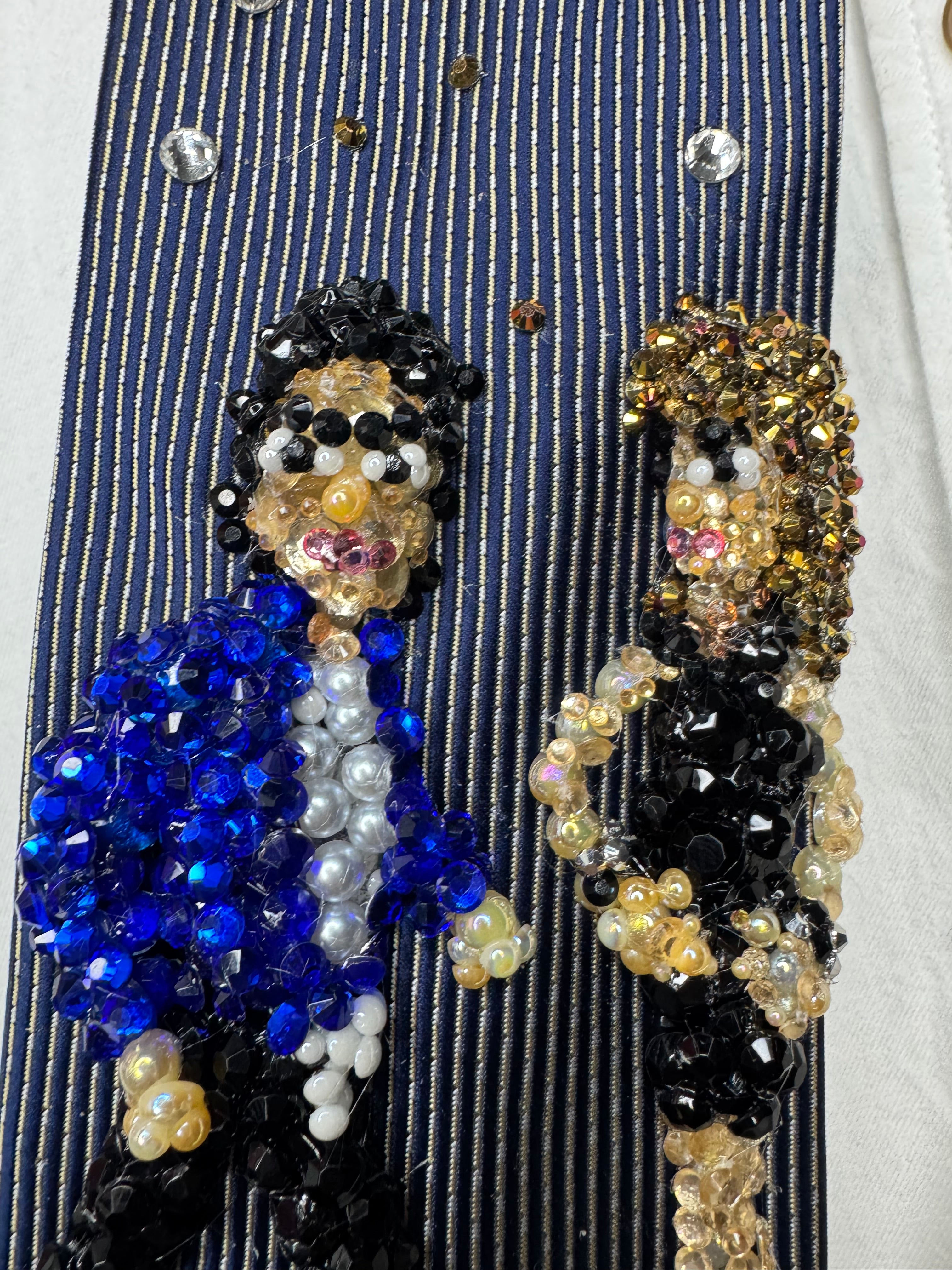 Navy Blue Pinstriped Michael Jackson Flirting With Tatiana Thumbtzen in The Way You Make Me Feel Music Video Tie