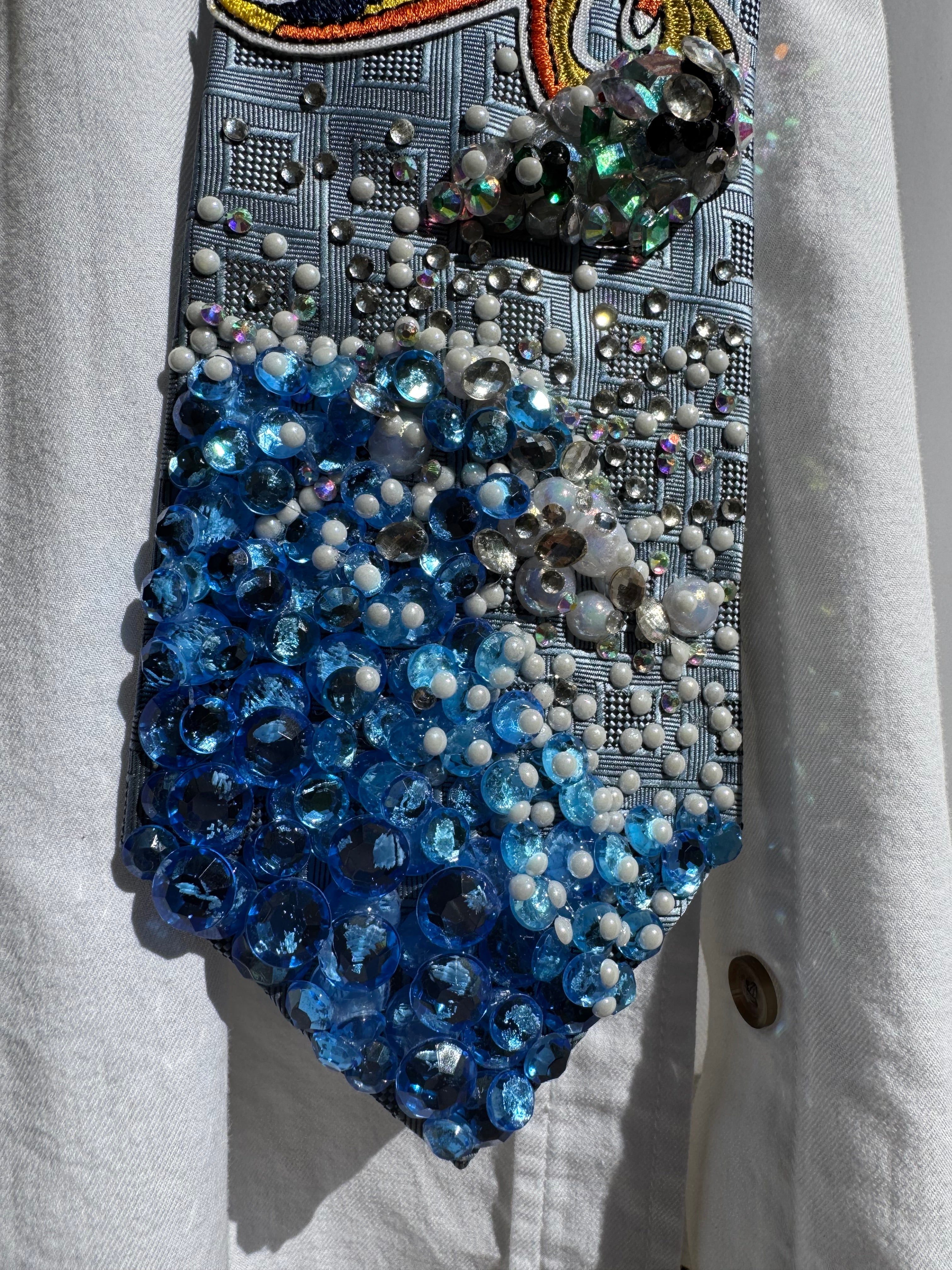 Light Blue Trex With Laser Eyes Surfing Dinosaur Nautical Tie