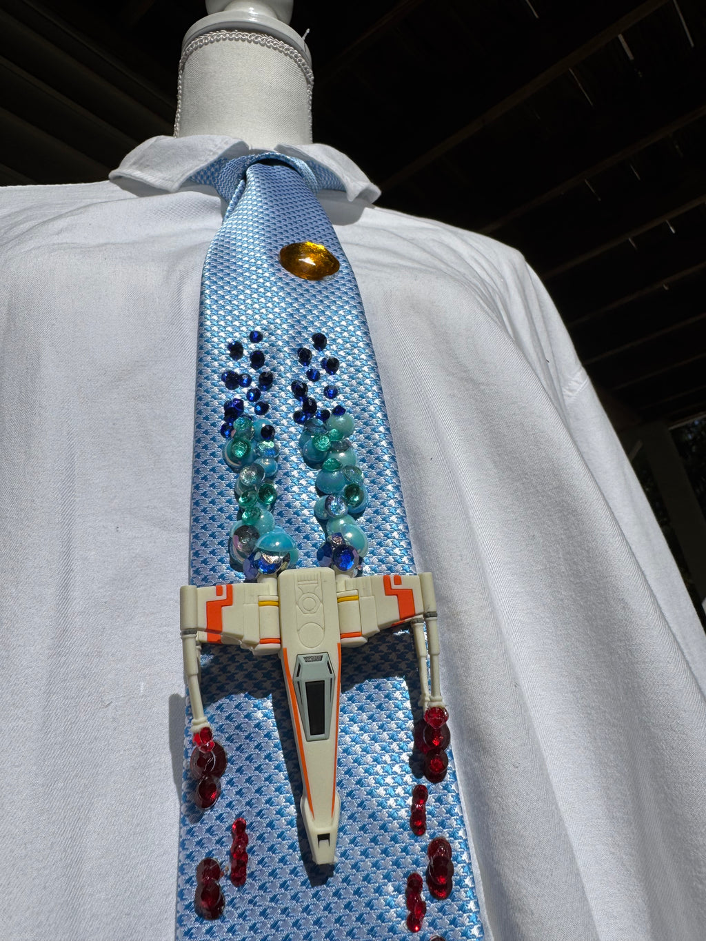 Light Blue X Wing Starfighter Destroying TIE Fighter Star Wars Tie