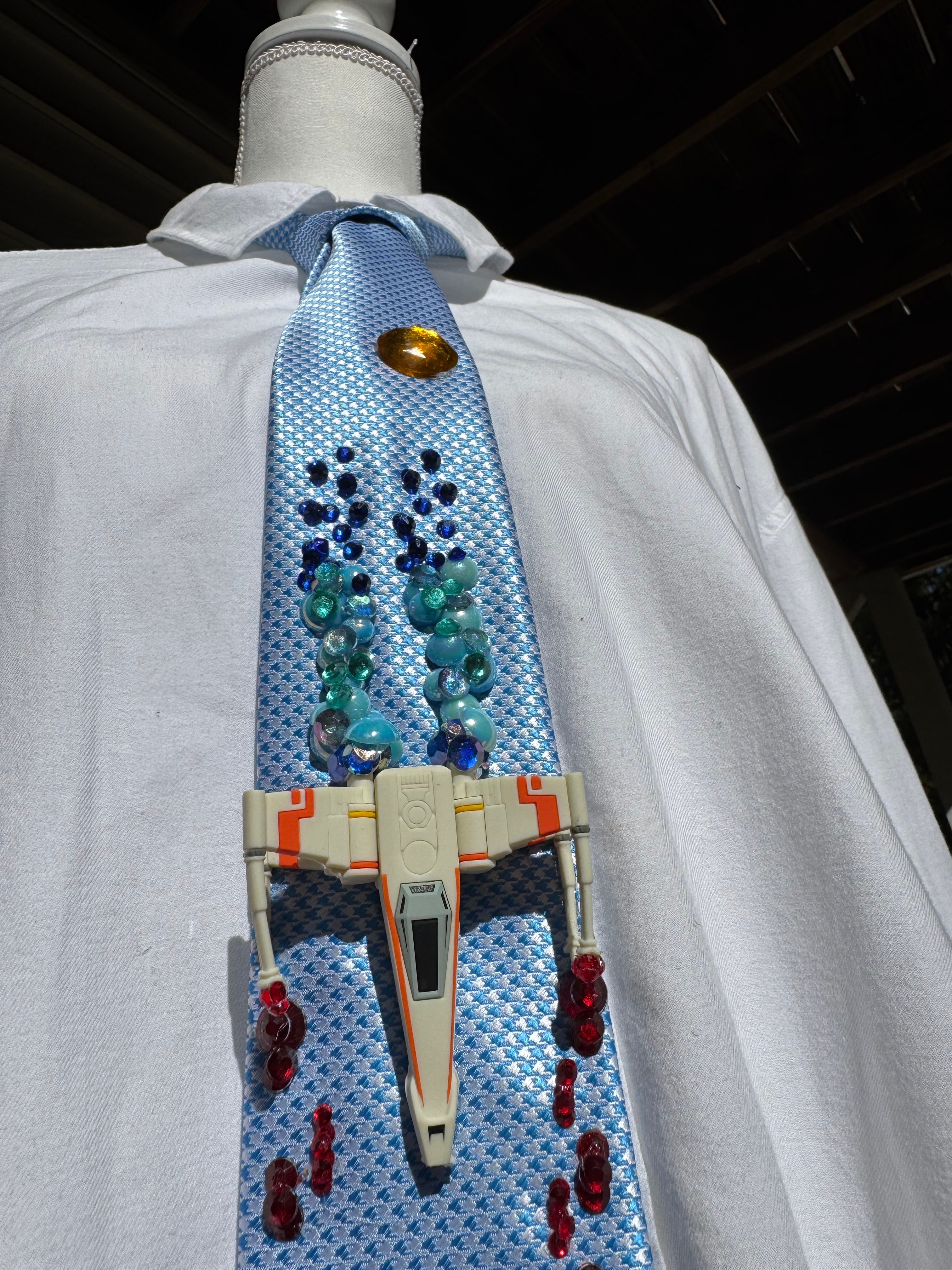 Light Blue X Wing Starfighter Destroying TIE Fighter Star Wars Tie