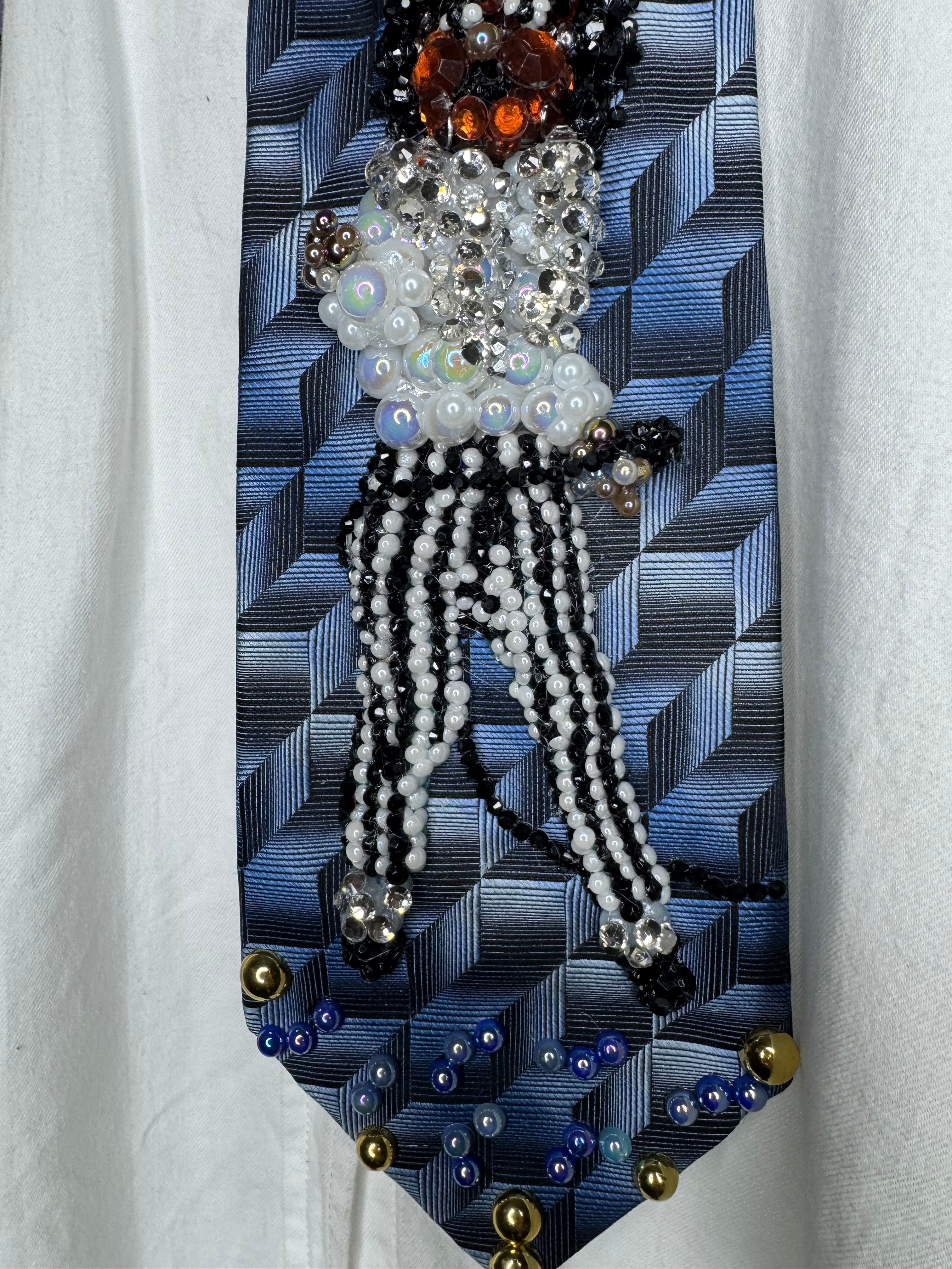 Navy Blue Michael Jackson Dancing in Striped Pants Victory Tour 1984 Tie