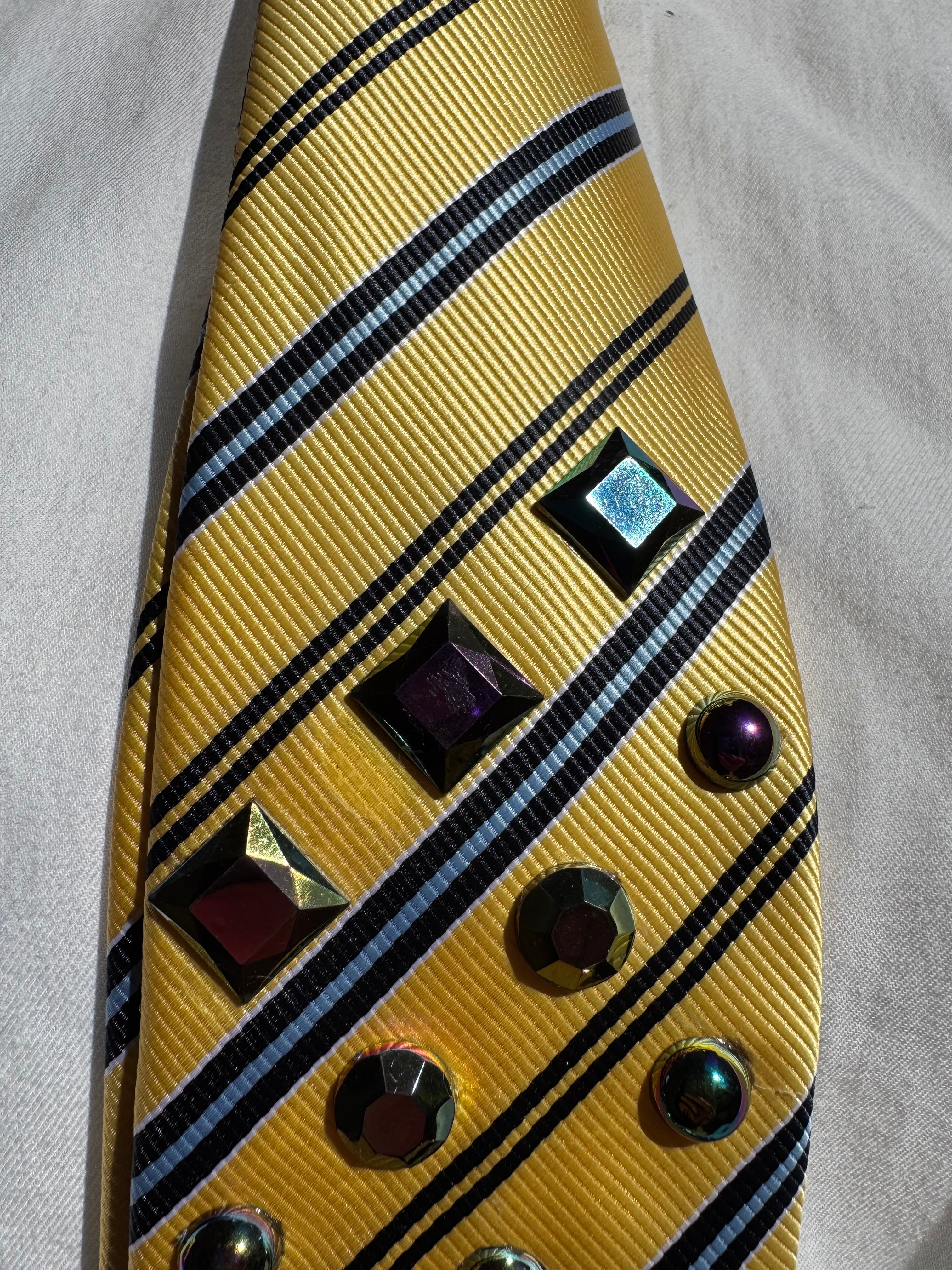Yellow Striped Aztec Dark Iridescent Royalty Tie