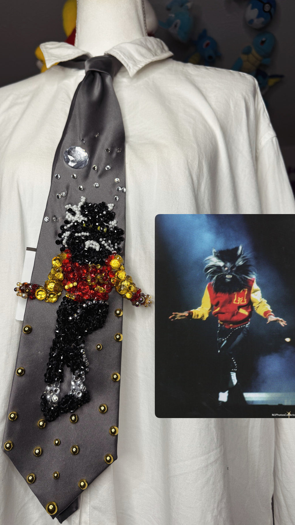Silver Michael Jackson Wearing Thriller Mask On Stage at Wembly Stadium 1988 Tie