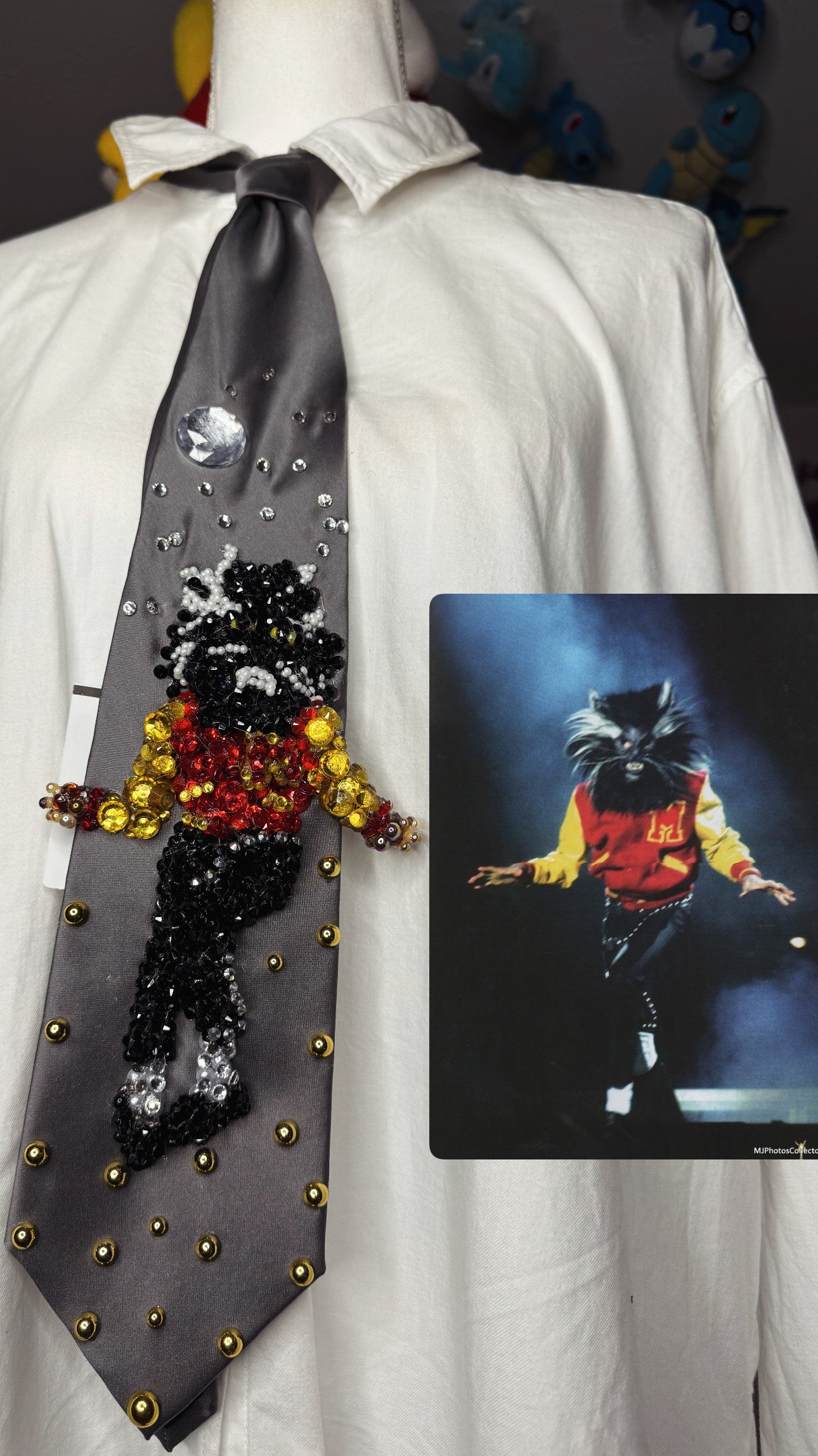 Silver Michael Jackson Wearing Thriller Mask On Stage at Wembly Stadium 1988 Tie