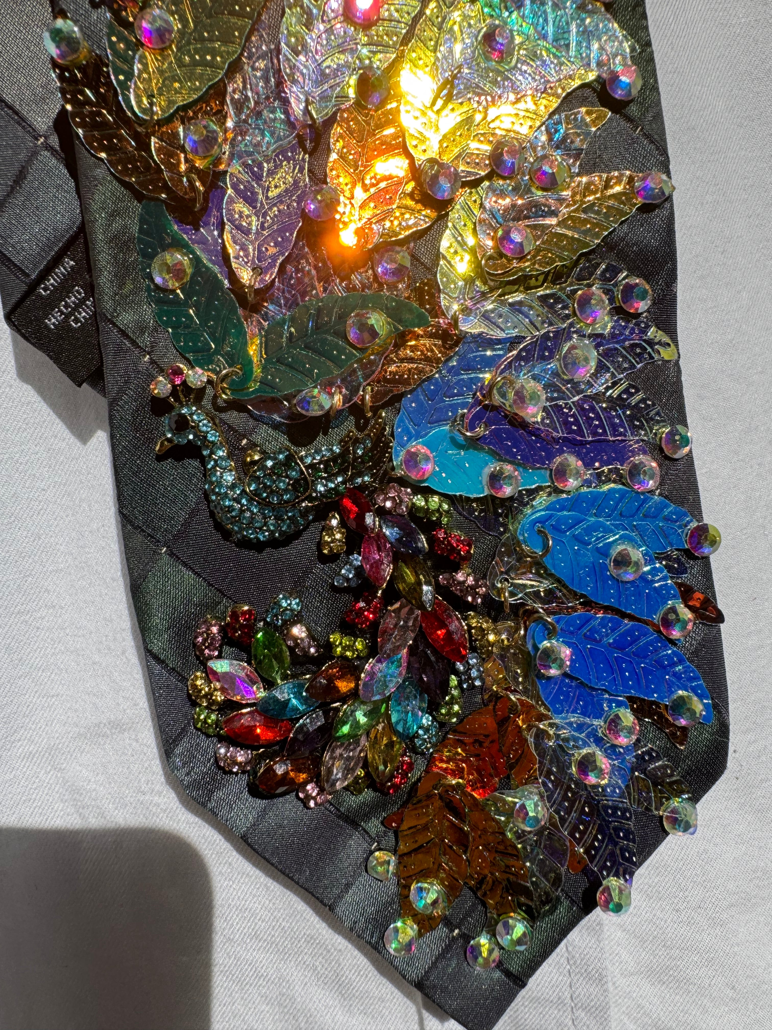 Dark Green Iridescent Feathered Peacock Royalty Nature Tie