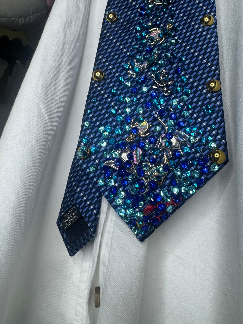 Navy Blue Tropical Treasure Box Spilling Ocean Royalty Tie