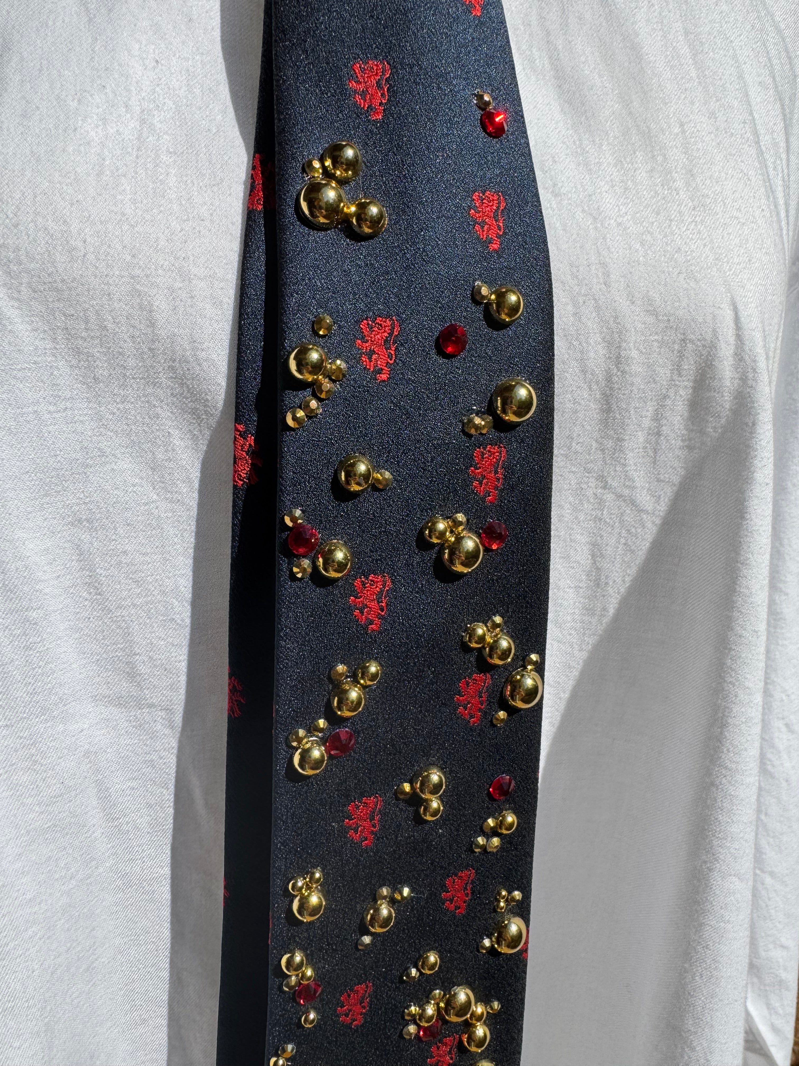Navy Blue Scattered Gold Pearls Royalty Tie