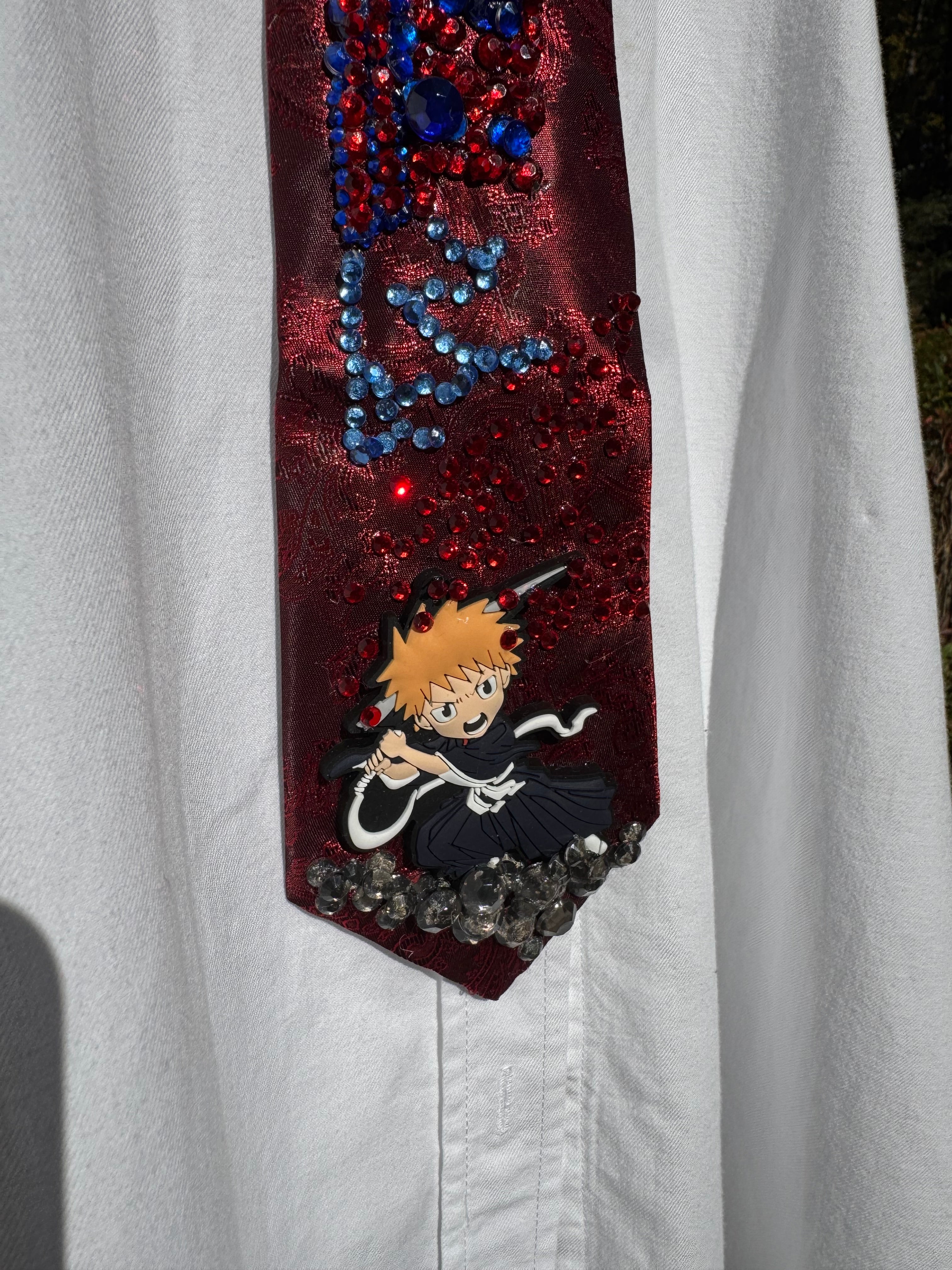 Red Paisley Silk Ichigo Kurosaki Blood Swipe Sword Bleach Anime Tie